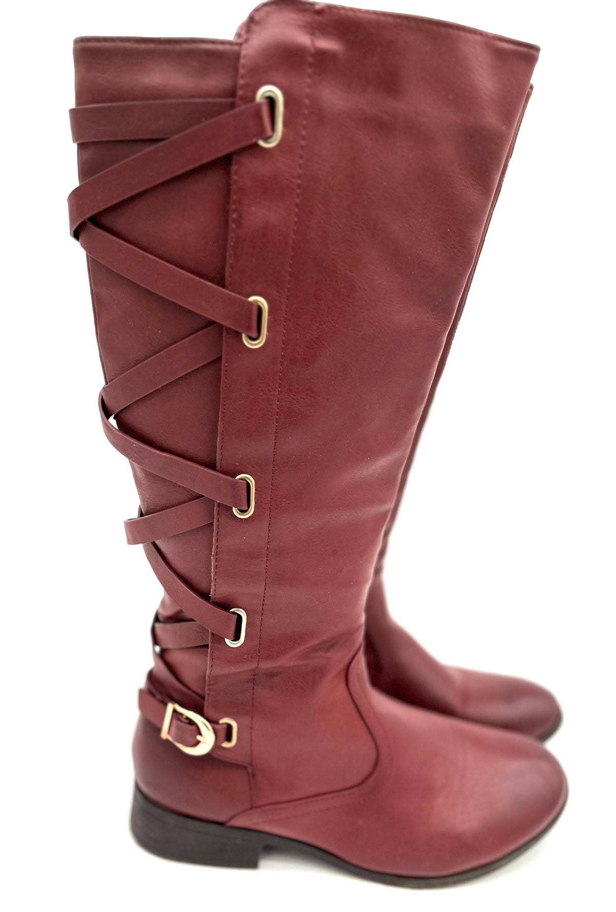 Womens Maliah Boots Size 9 By Shoedazzle Wine Color Lace Up Equestrian Style - TheRealThreads