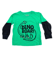 Toddlers Size 2T Top By Jumping Beans Green With Black Sleeves & Dino Roar on Front - TheRealThreads