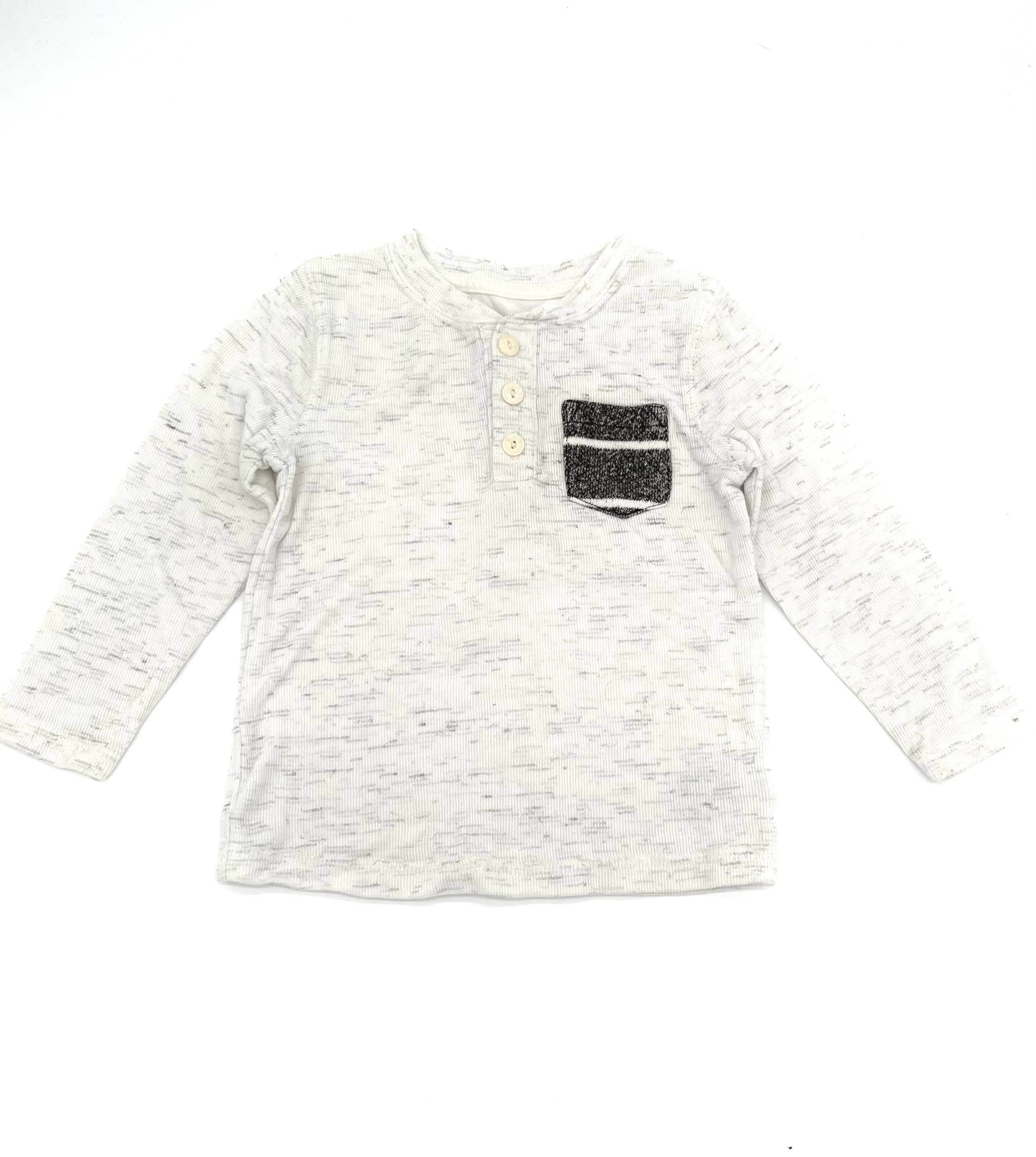 Toddlers Size 3T Top By Cat & Jack Three Buttons Down Front Pocket White And Gray - TheRealThreads