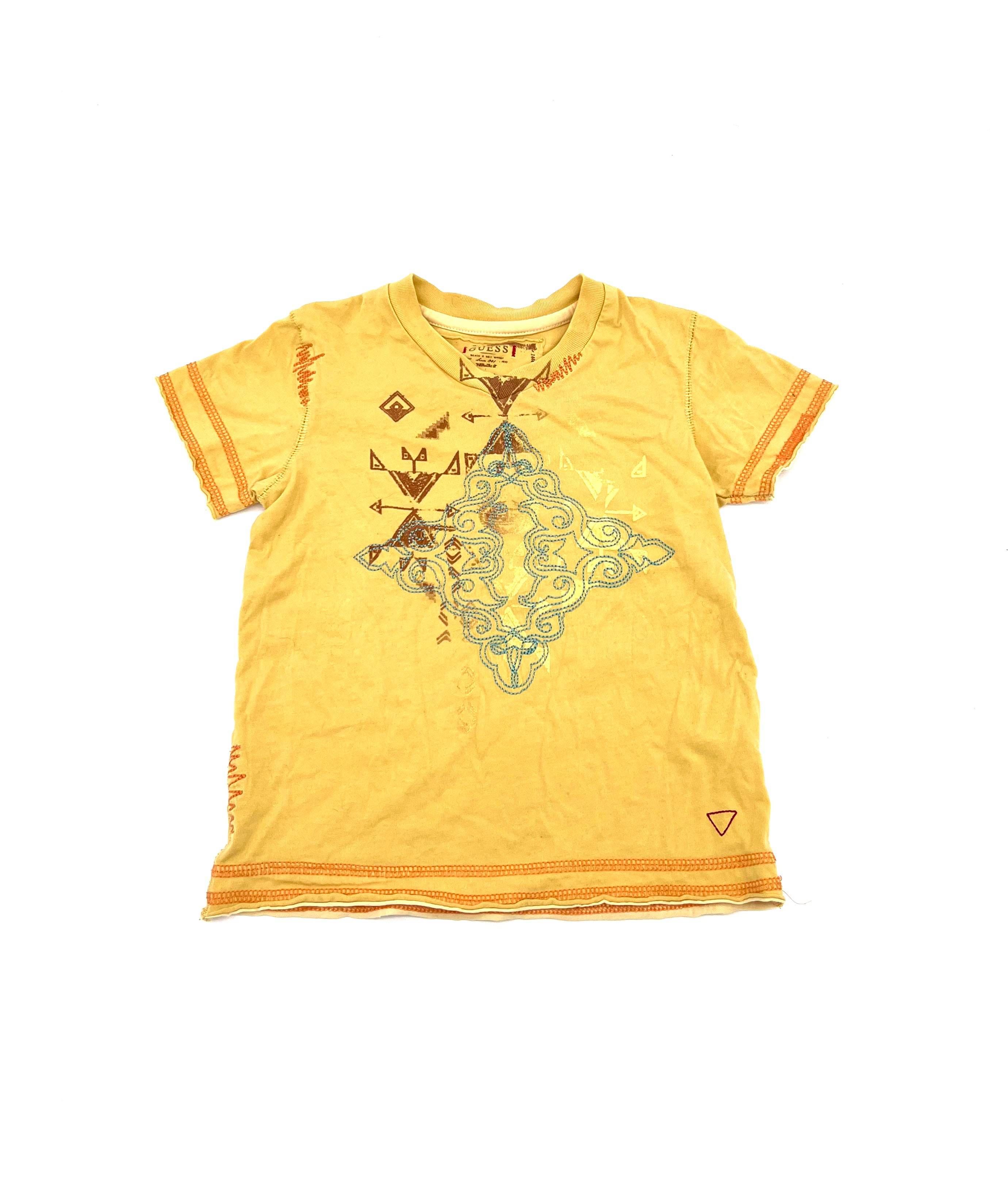 Toddlers Size 3T Short Sleeve T-Shirt By Guess Yellow Teal And Orange Embroidery - TheRealThreads