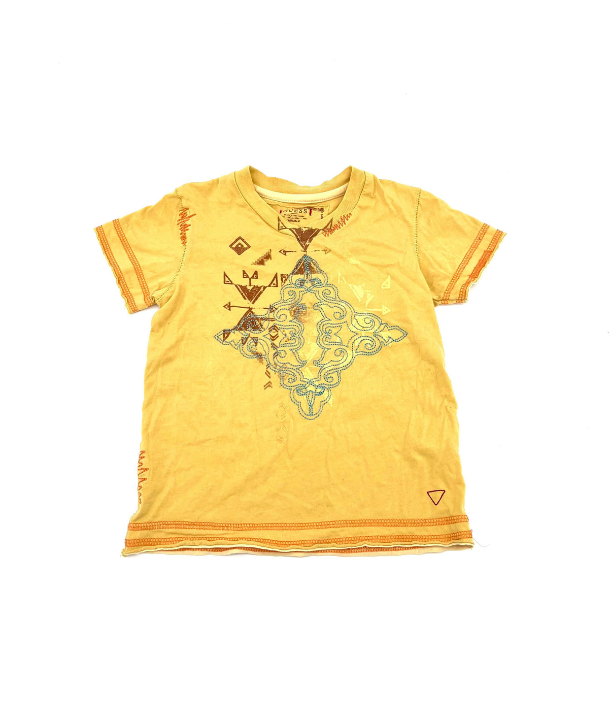 Toddlers Size 3T Short Sleeve T-Shirt By Guess Yellow Teal And Orange Embroidery - TheRealThreads