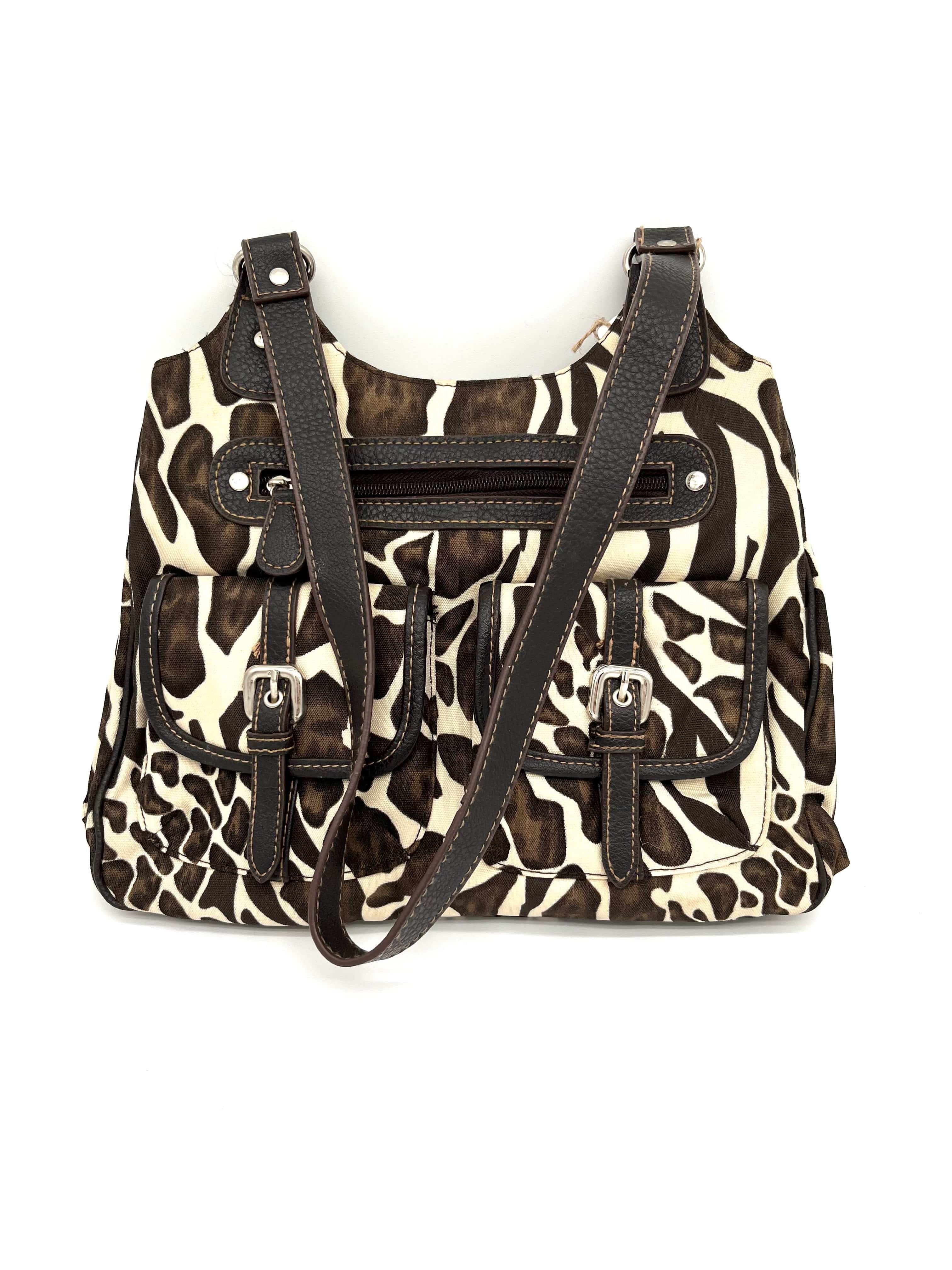 Handbag Animal Print Shoulder Bag Brown & Beige 3 Interior & 4 Exterior Pockets - TheRealThreads