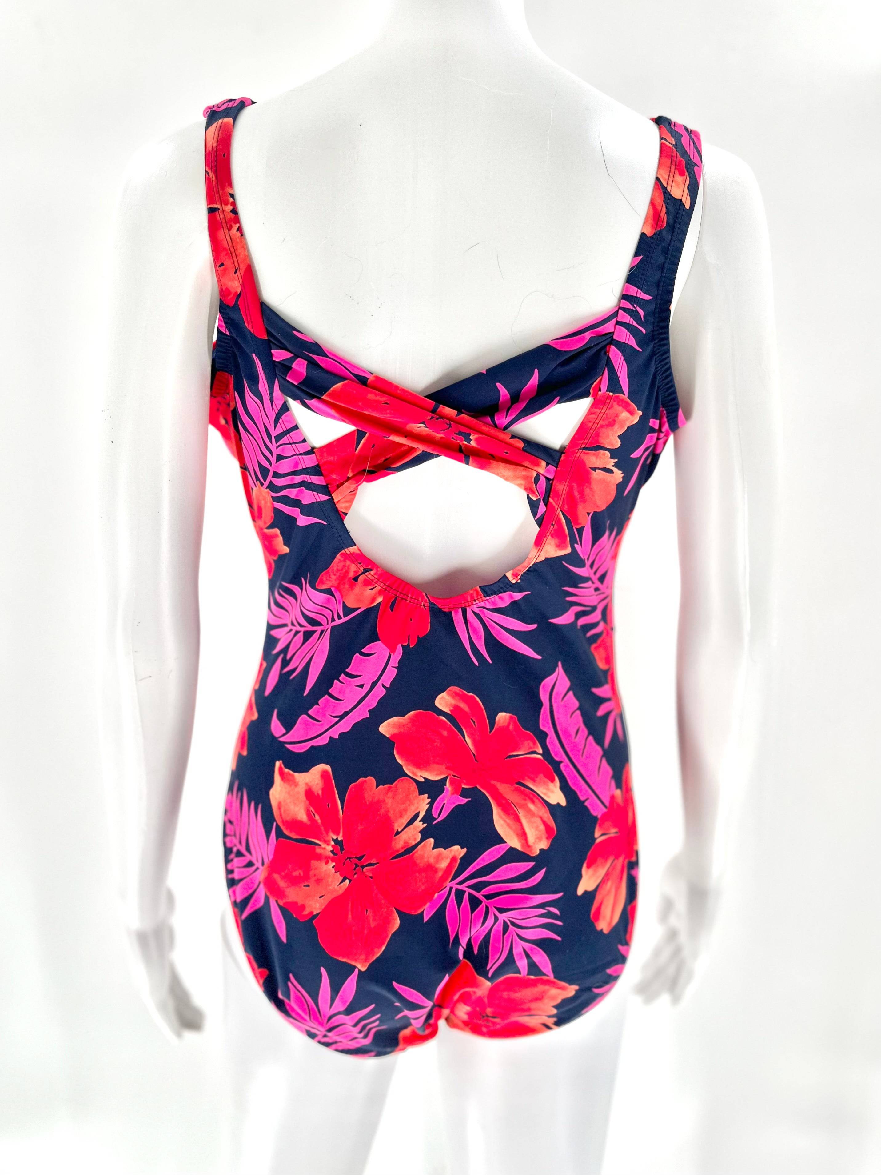 NEW! Womens Lands End Swimwear Size 10DDD One Piece Swim Suit Blue Pink Orange - TheRealThreads