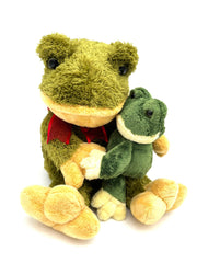 Adorable Big Green Frog with Baby Frog Stuffed Animal Yellow Feet and Big Red Bow - TheRealThreads
