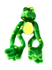 New Yellow Spotted Green Hangable Frog Stuffed Animal Posable With Velcro On Feet - TheRealThreads