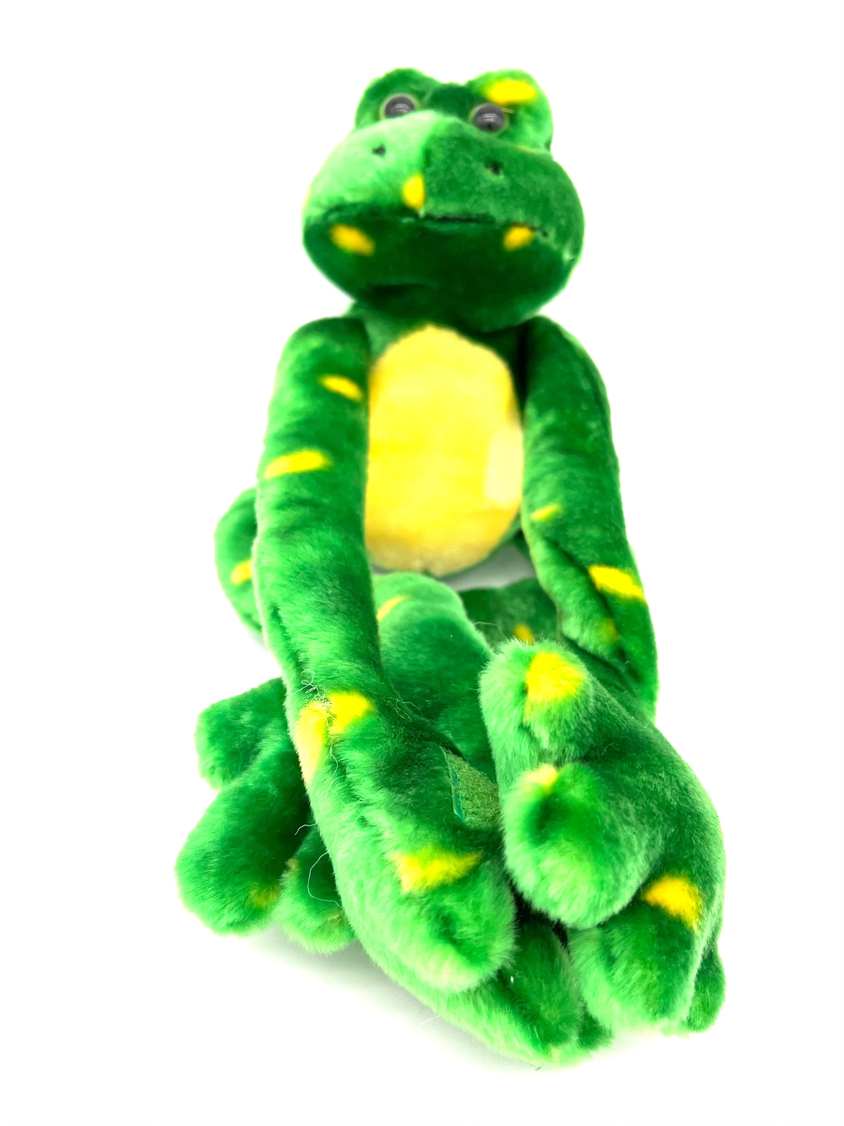 New Yellow Spotted Green Hangable Frog Stuffed Animal Posable With Velcro On Feet - TheRealThreads