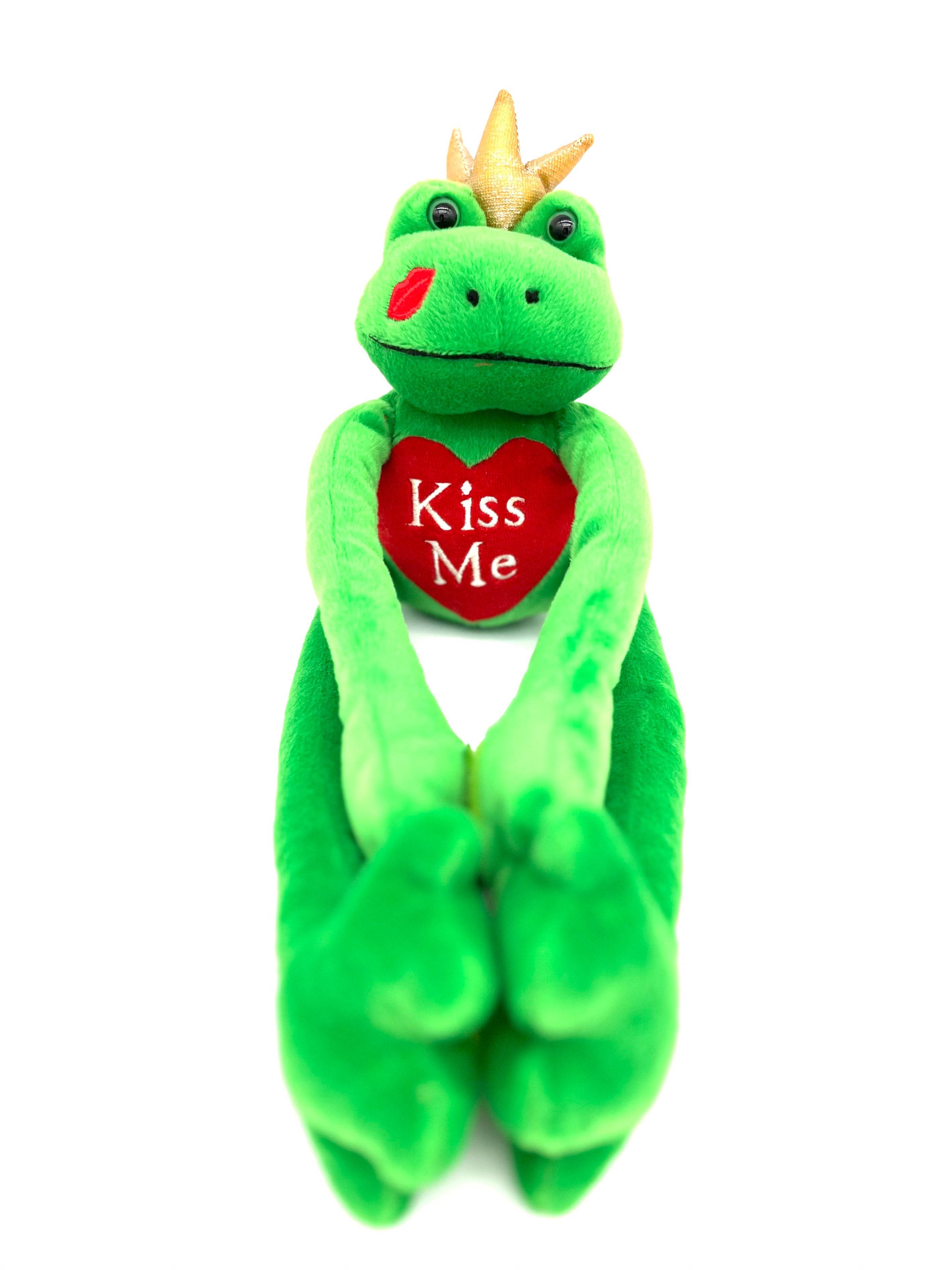 Prince Frog Stuffed Animal Red Heart On Chest Says Kiss Me Velcro Hands & Feet - TheRealThreads