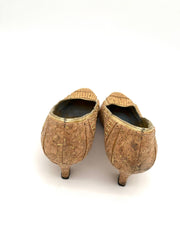 Womens Unique Cork Shoes Size 8.5 Gold and Tan 2" Heels By J. Renee - TheRealThreads