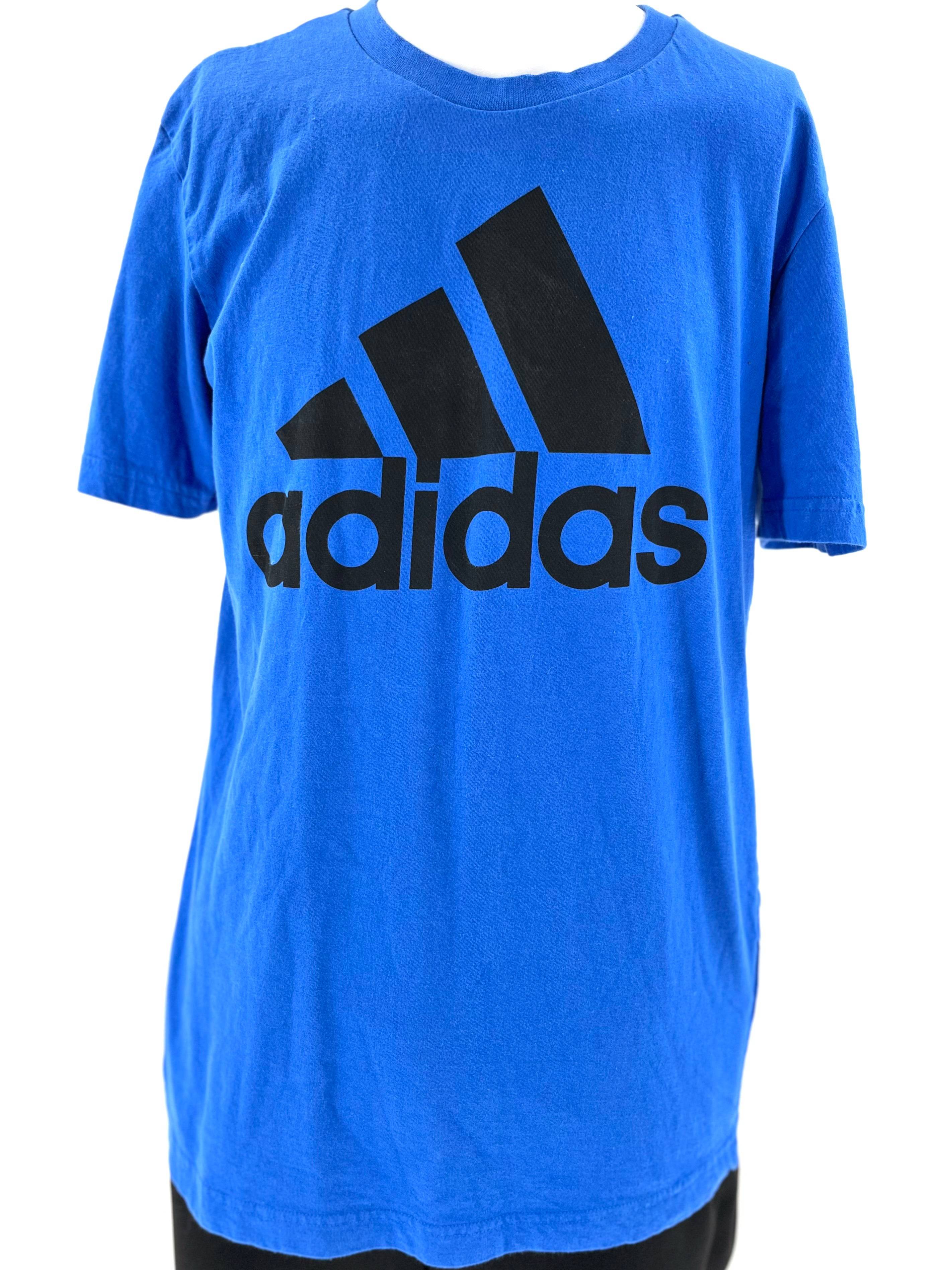 Mens Size Medium Adidas Logo Short Sleeve T-Shirt In Blue 100% Cotton - TheRealThreads