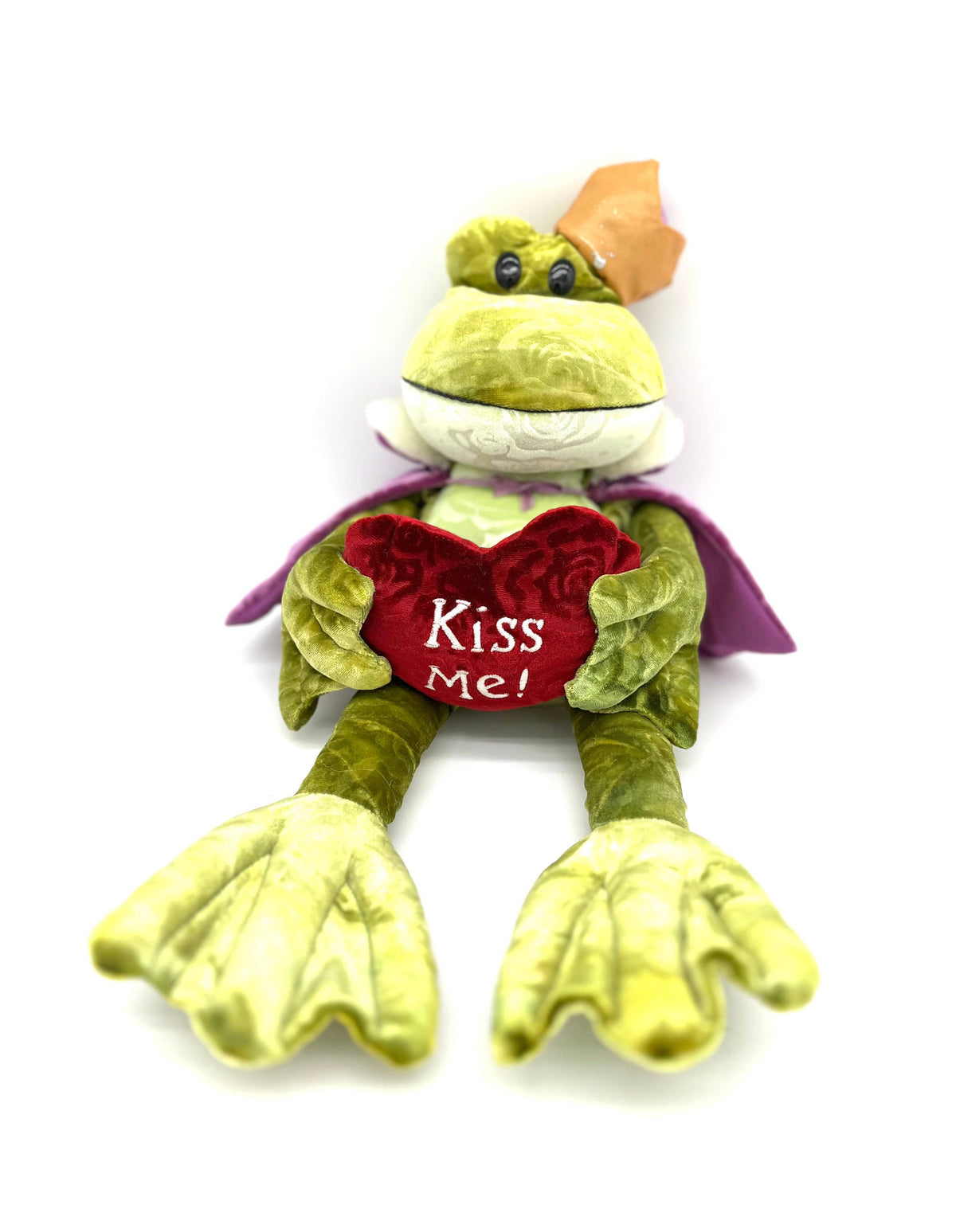 Prince Charming Stuffed Frog Complete With Crown Cape and Kiss Me on Front Heart - TheRealThreads