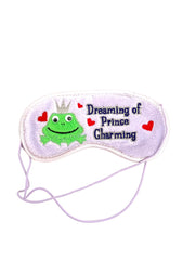 Purple Sleep Mask With Dreaming of Prince Charming & Frog Prince Charming on Front - TheRealThreads