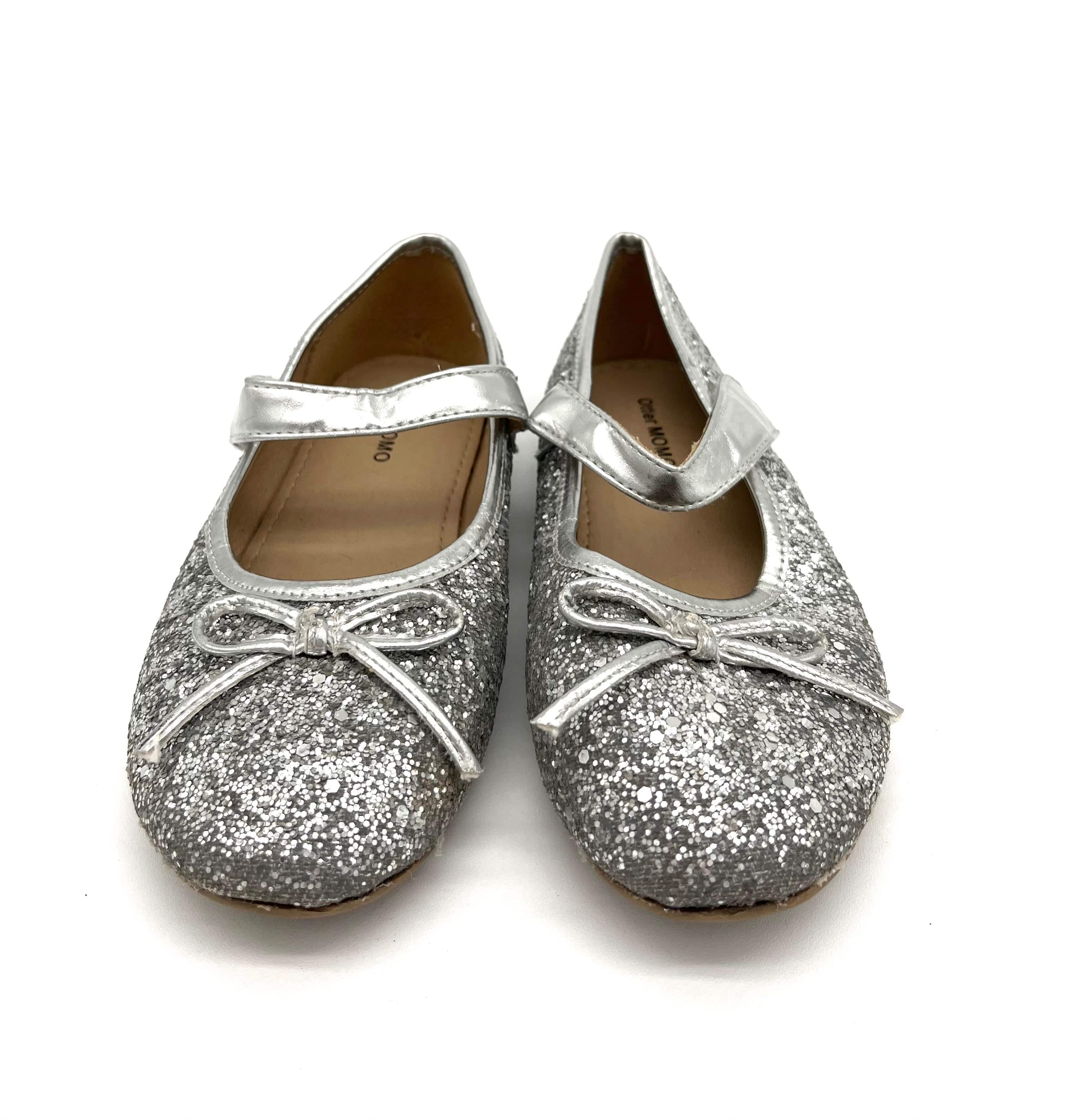 Silver Sparkly Shoes Kids Size 13 C Velcro Closure and Bow For Your Little Princess - TheRealThreads