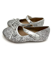 Silver Sparkly Shoes Kids Size 13 C Velcro Closure and Bow For Your Little Princess - TheRealThreads