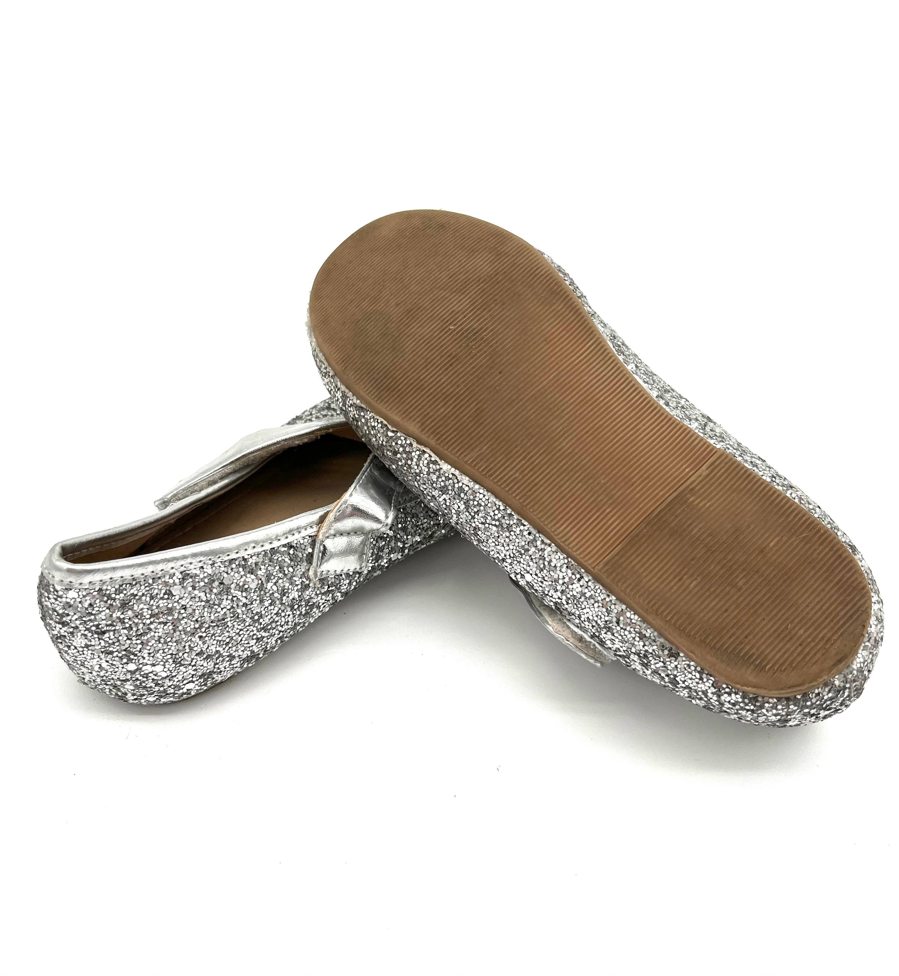 Silver Sparkly Shoes Kids Size 13 C Velcro Closure and Bow For Your Little Princess - TheRealThreads