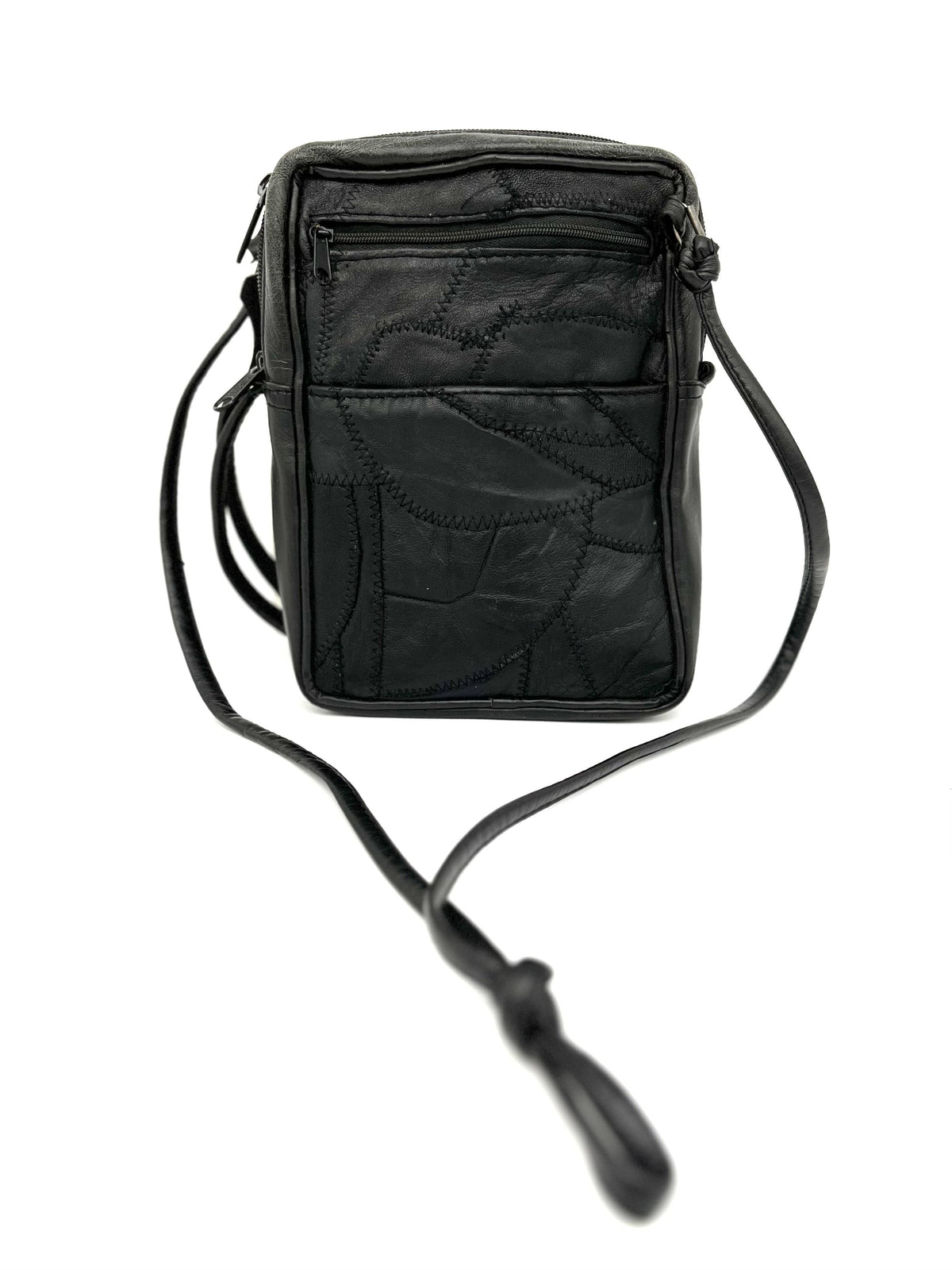 Genuine Black Leather Crossbody Or Wristlet 4 Pockets Outside And 2 Pencil Slots - TheRealThreads