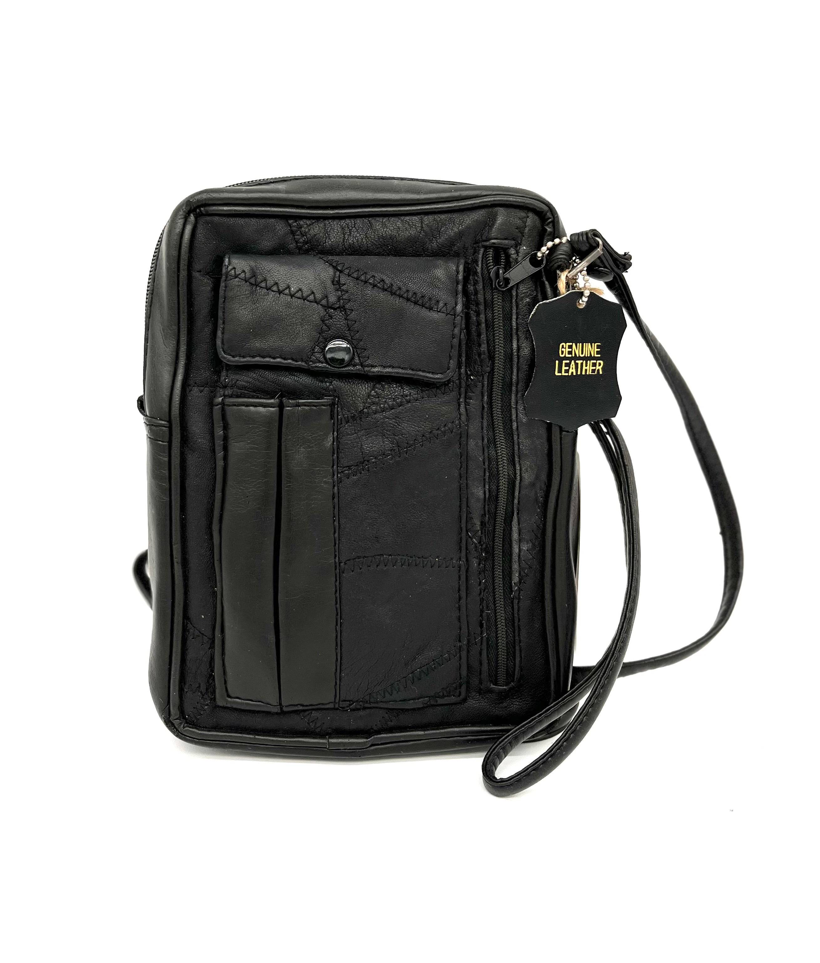 Genuine Black Leather Crossbody Or Wristlet 4 Pockets Outside And 2 Pencil Slots - TheRealThreads