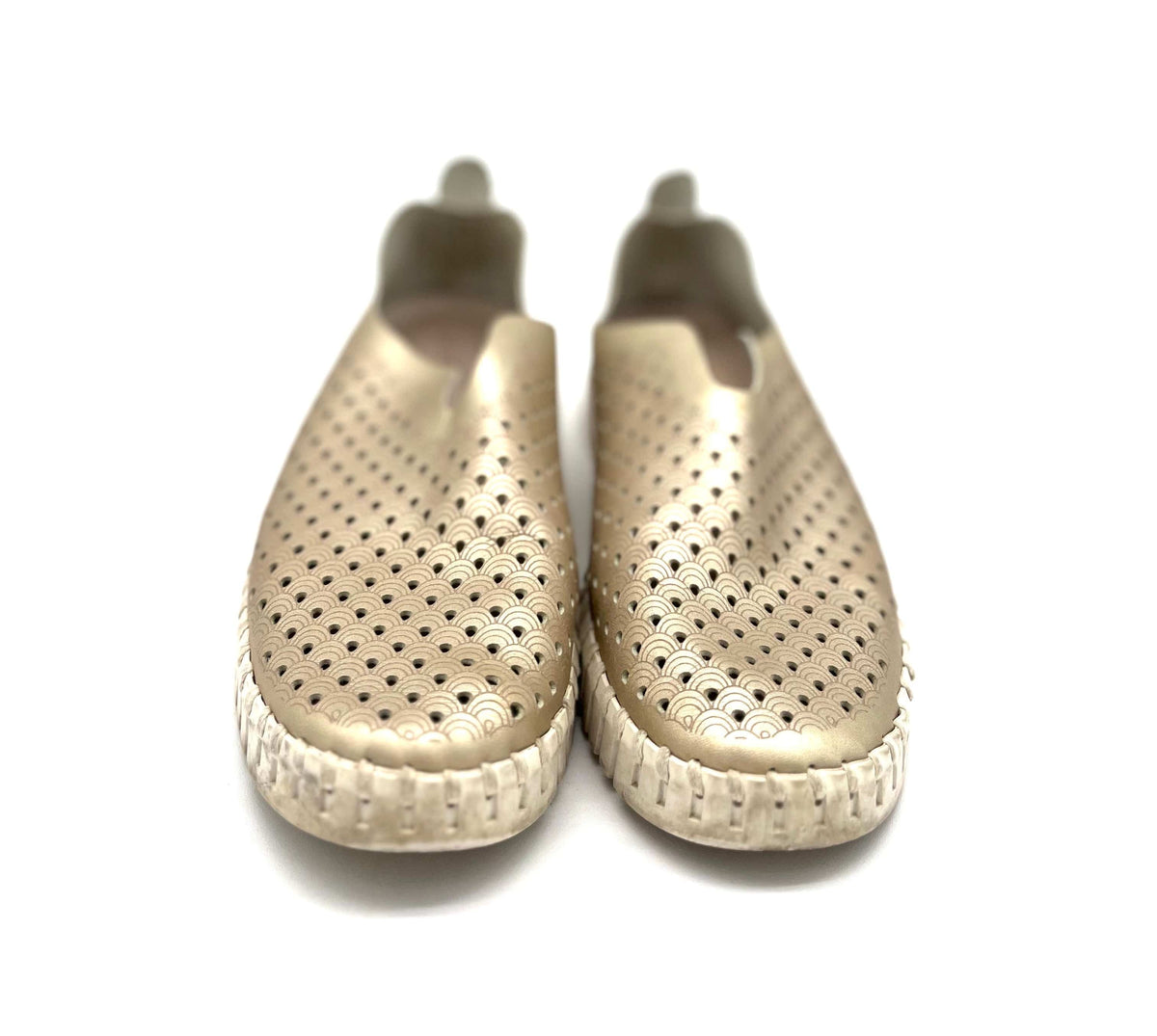 Womens Ilse Jacobsen Horbaek Shoes Size 6  Gold Upper White Rubber Soles - TheRealThreads