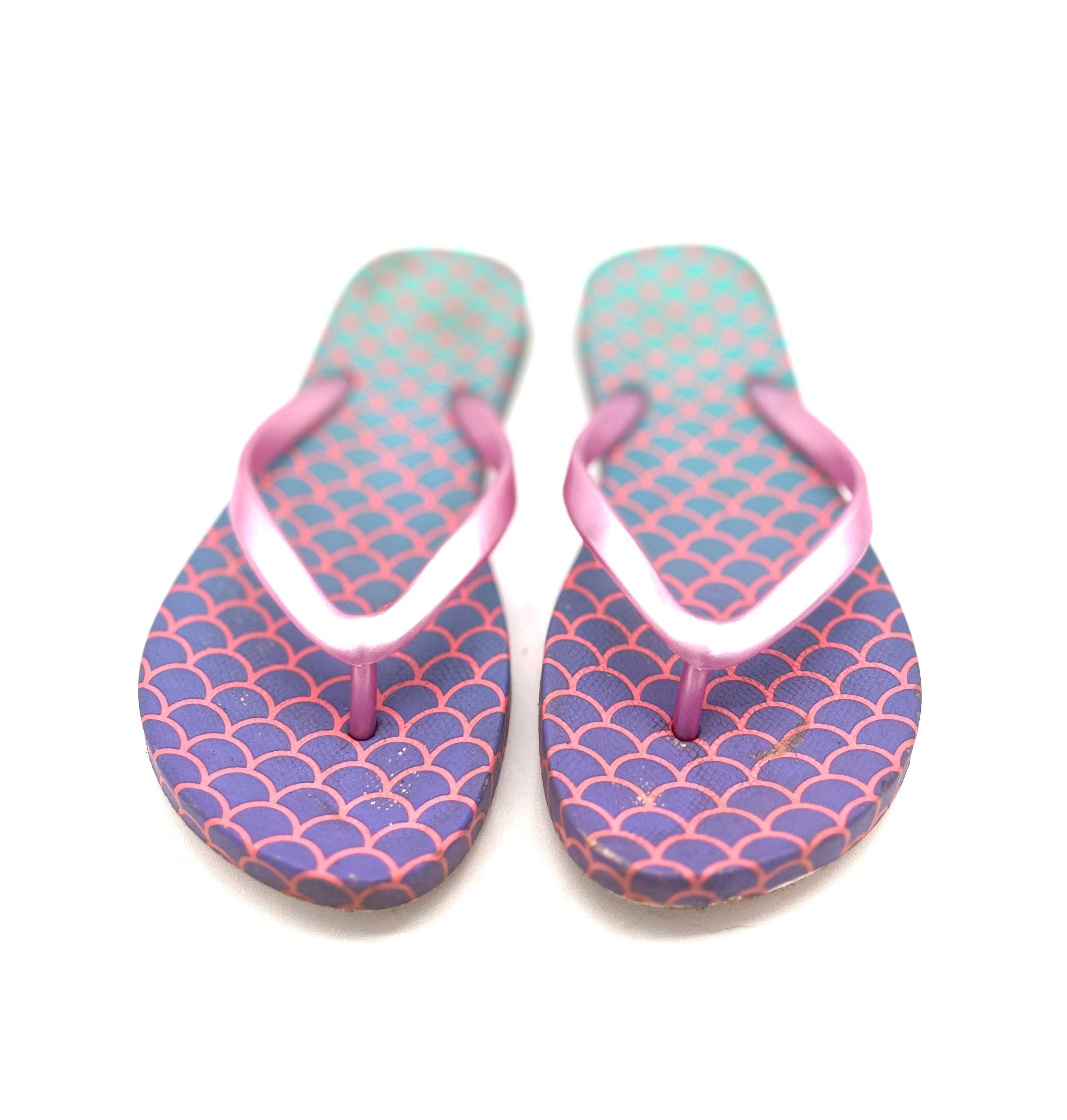 Kids Size 13 - 1 Girls Flip Flops Pink Blue And Purple Rubber Shoes - TheRealThreads