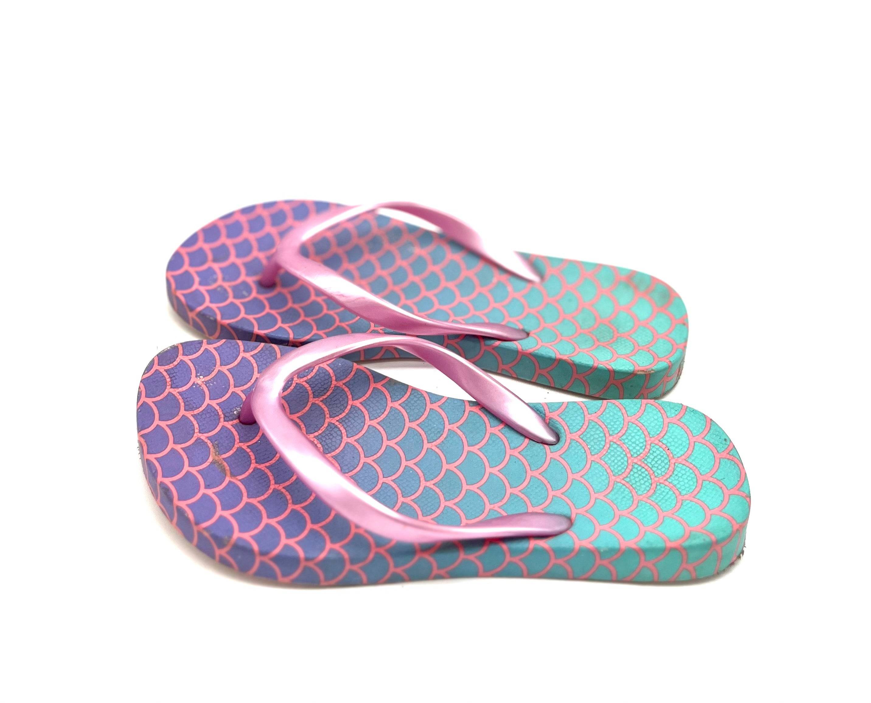 Kids Size 13 - 1 Girls Flip Flops Pink Blue And Purple Rubber Shoes - TheRealThreads