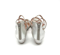 Big Kids Size 3 Wedge Sandals Silver With Silver Sequins 1.5" Heels Rubber Soles - TheRealThreads