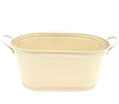 Beige Metal Oblong Container Bucket With Handles Good For Storage Decor & More - TheRealThreads