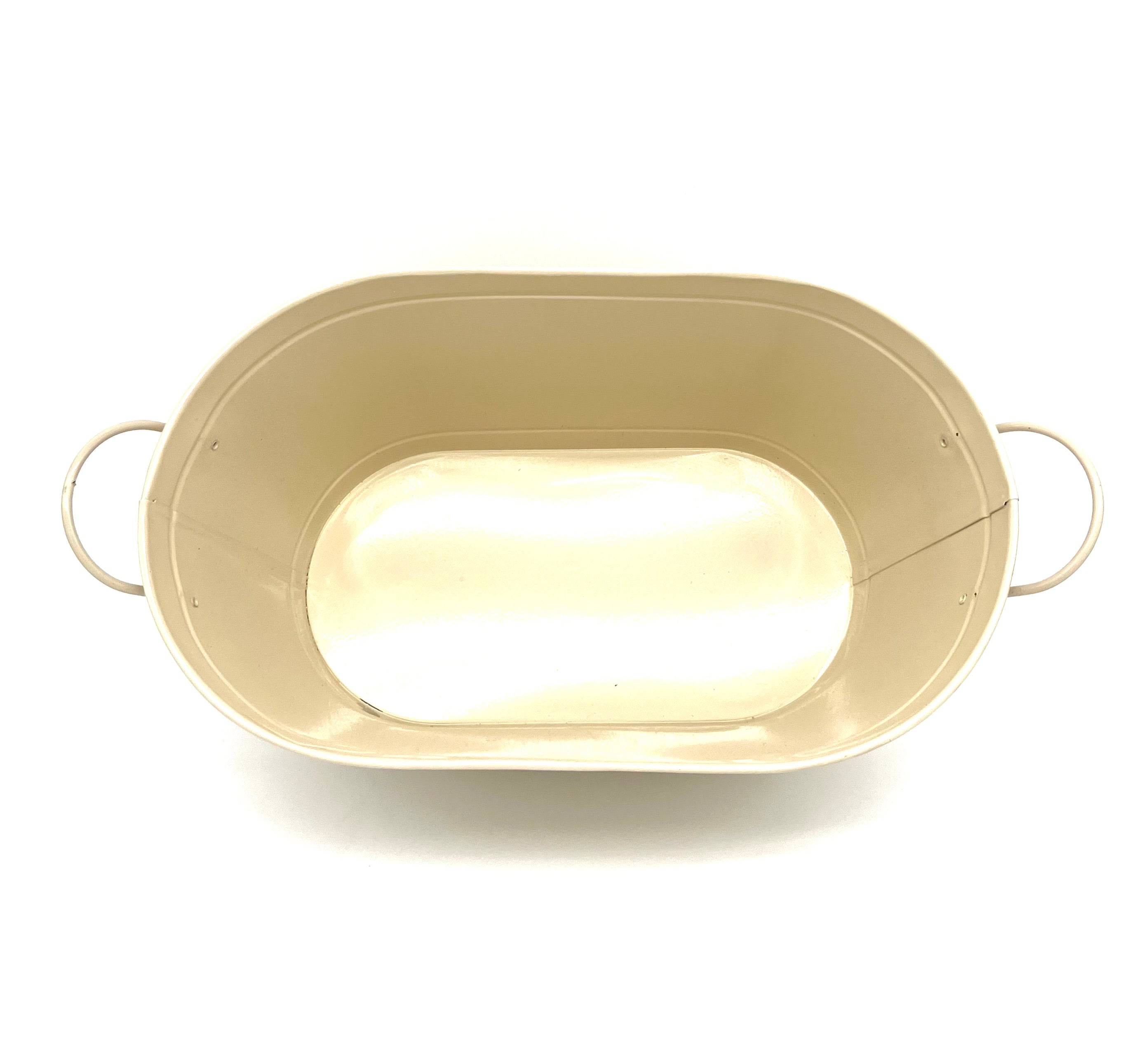 Beige Metal Oblong Container Bucket With Handles Good For Storage Decor & More - TheRealThreads