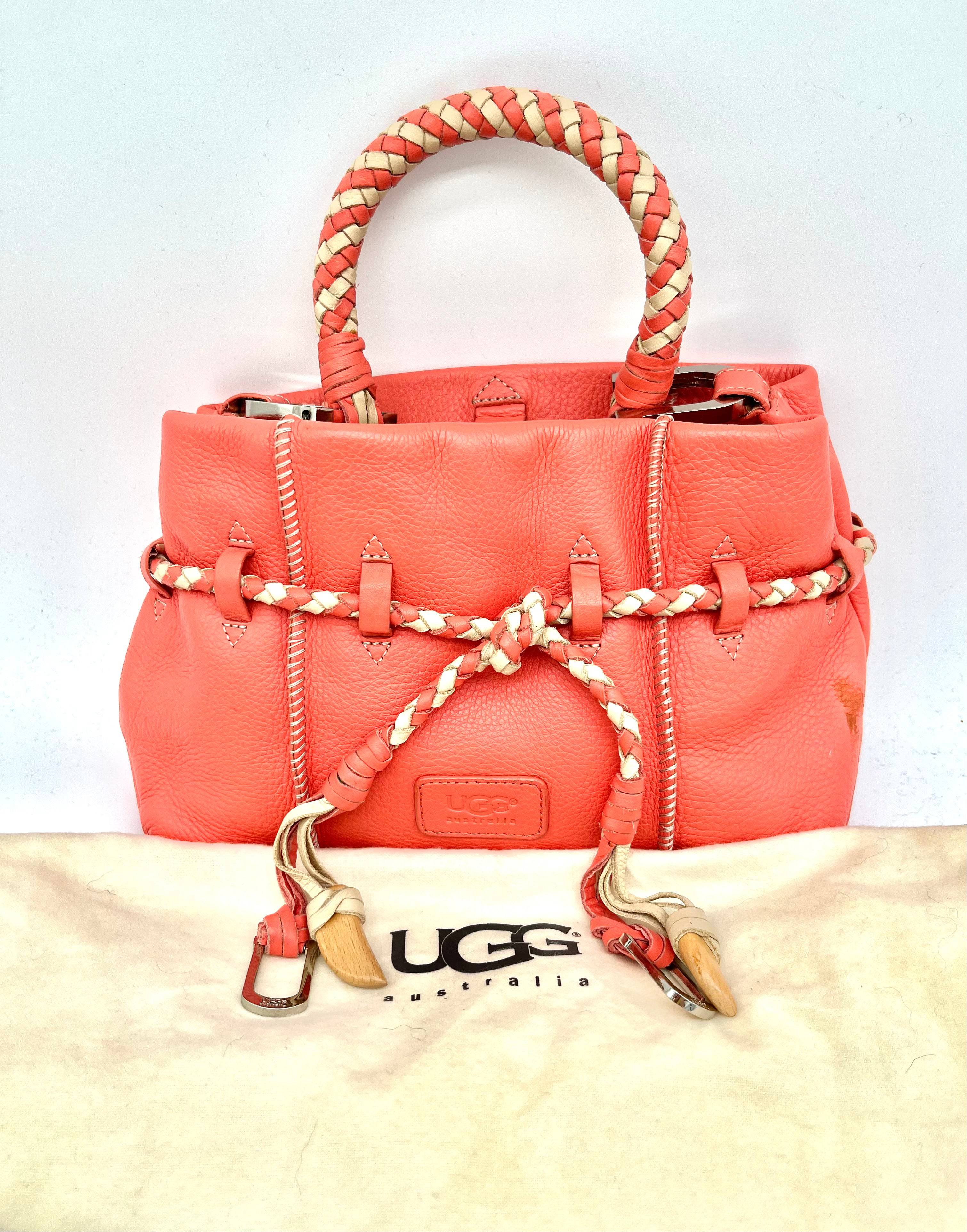 Handbag By Ugg Australia Orange Handle Bag Zipper Snap And Clasp Closures Braided Accents - TheRealThreads