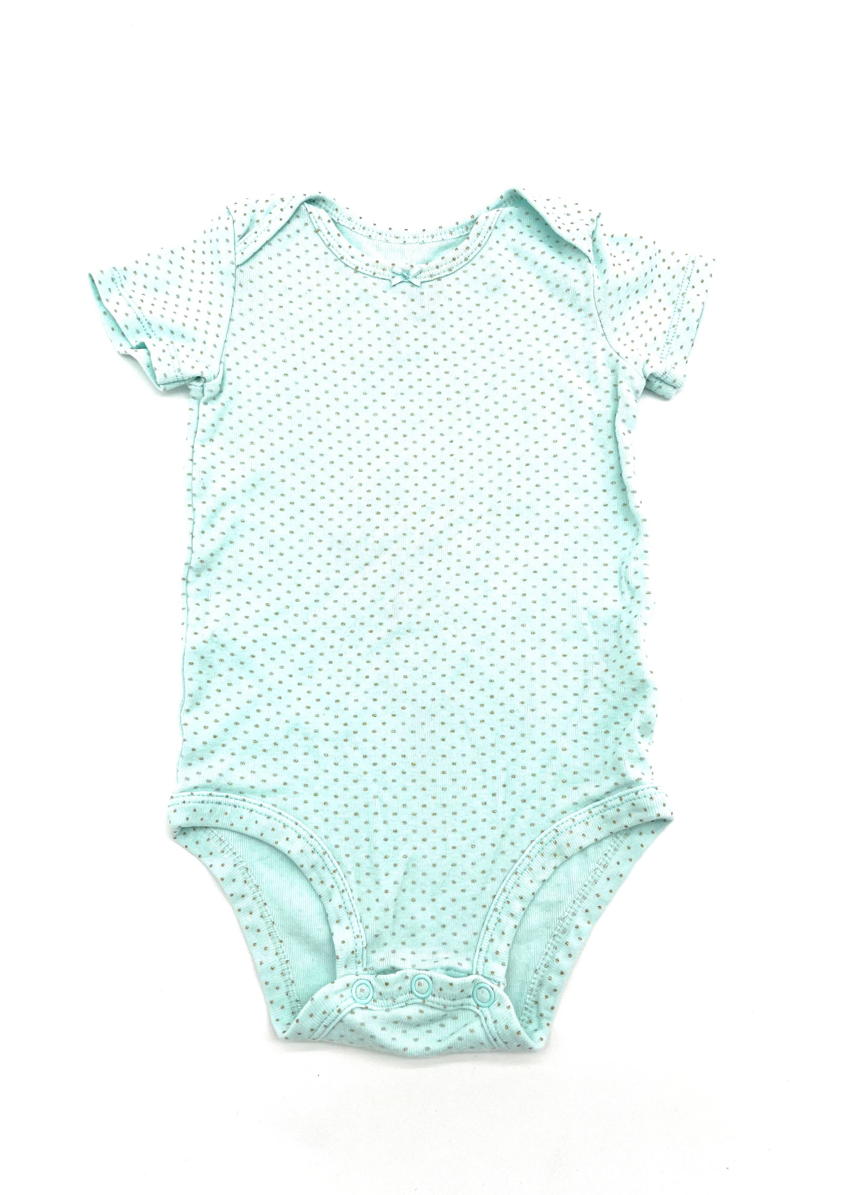 Babies Onesie Size 9 Months By Carter's Light Blue With Sparkly Gold Polkadots - TheRealThreads