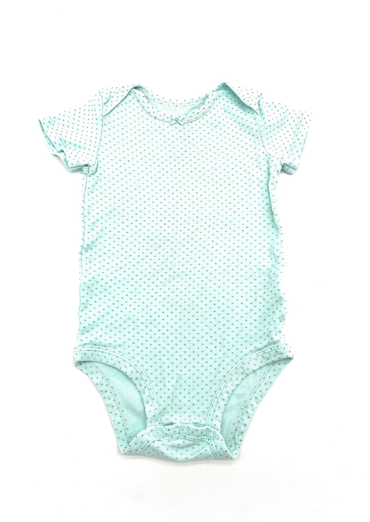 Babies Onesie Size 9 Months By Carter's Light Blue With Sparkly Gold Polkadots - TheRealThreads