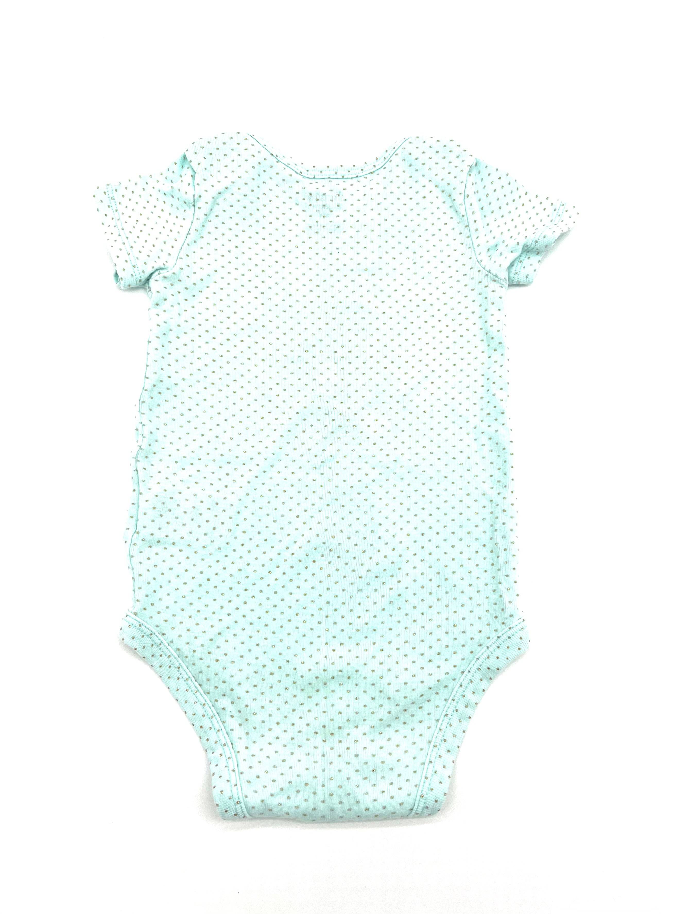 Babies Onesie Size 9 Months By Carter's Light Blue With Sparkly Gold Polkadots - TheRealThreads