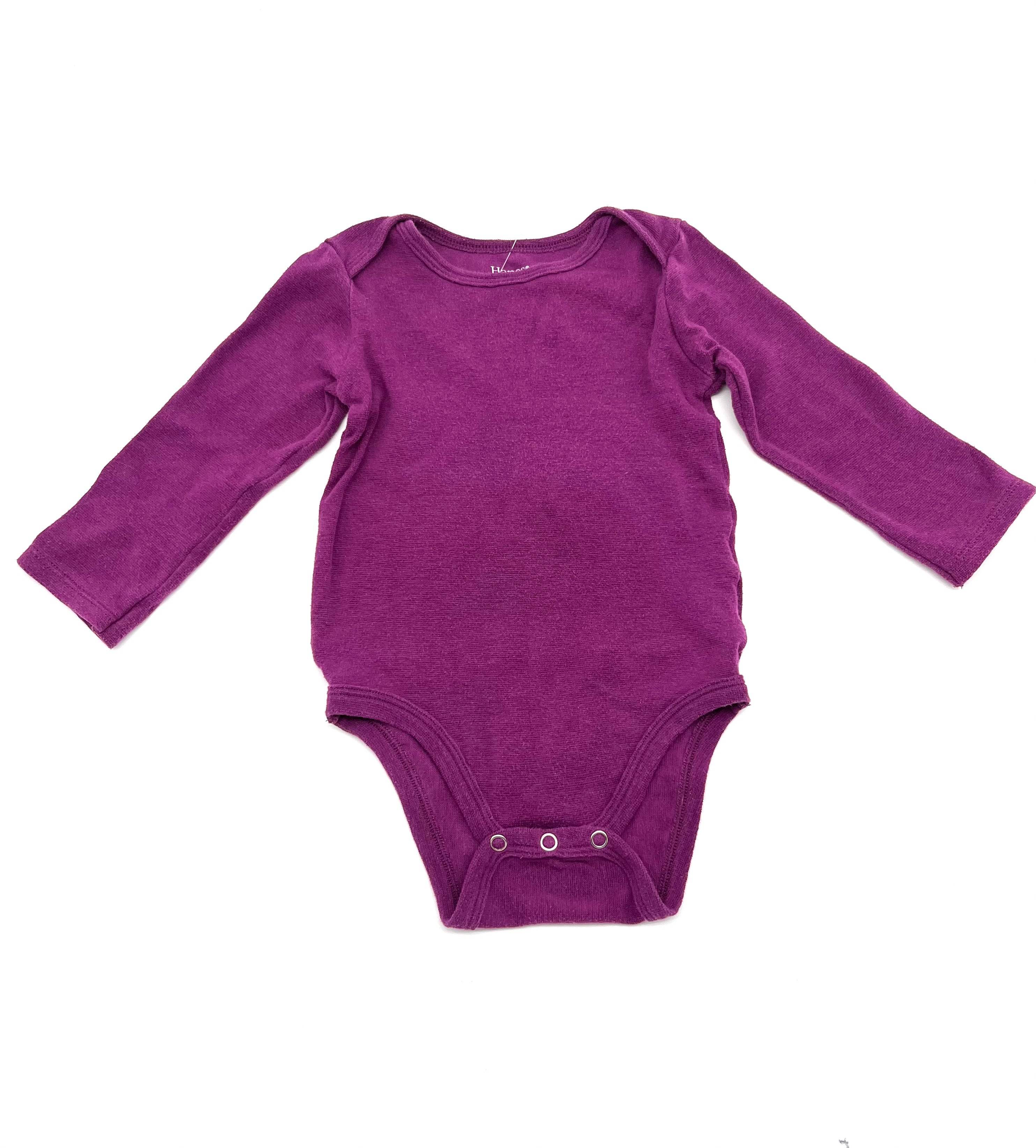 Babies Size 12-18 Months Hanes Onesie Long Sleeve Purple Onesie With Snaps - TheRealThreads