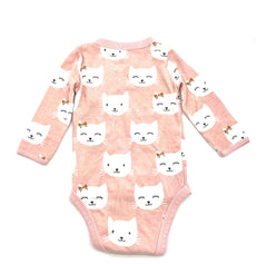 Baby Girls Long Sleeve Onesie By Carter's Size 9 Months Snaps Pink With White Kittens - TheRealThreads