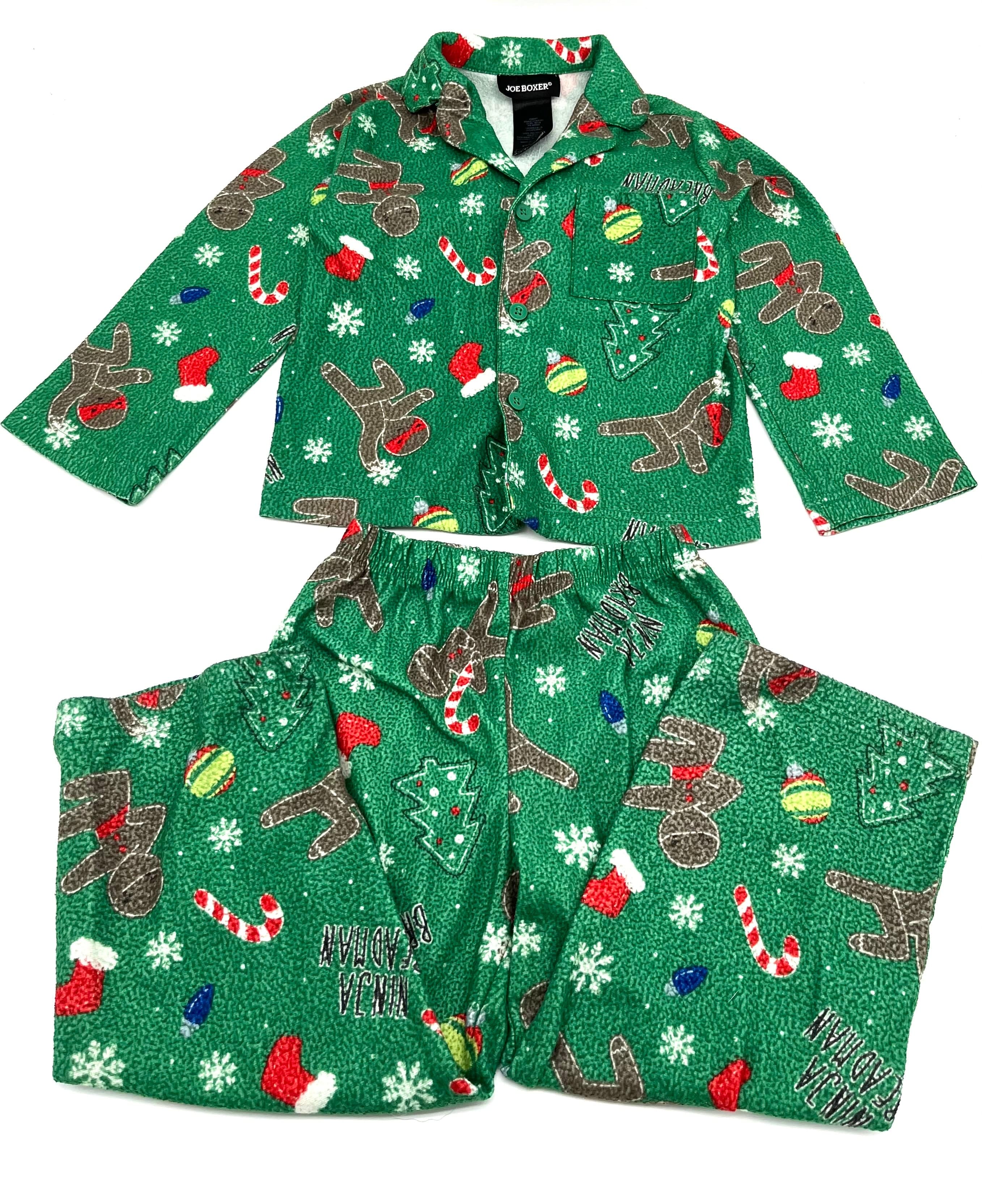 Kids Ninja Breadman Sleepwear Size 4-5 Christmas Pajama Set Green Red White Brown Blue - TheRealThreads