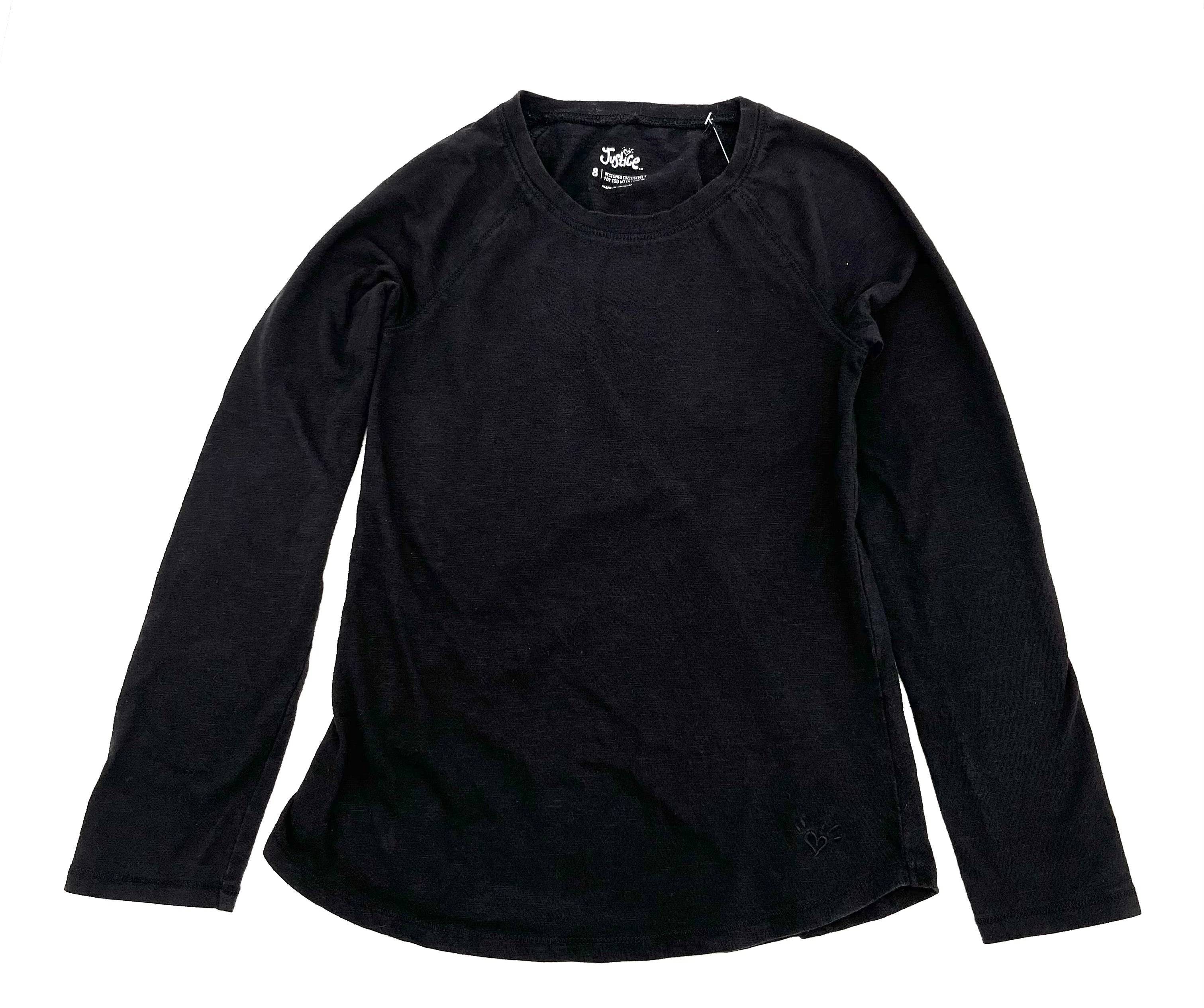 Girls Size 8 Justice Black Long Sleeve T-Shirt 60% Cotton 40% Polyester - TheRealThreads