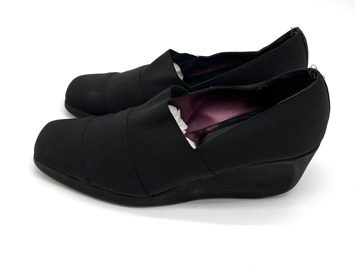 Mascaro Shoes Size 8.5 Black Cloth Wedges With 2.5" Heels Square Toe - TheRealThreads