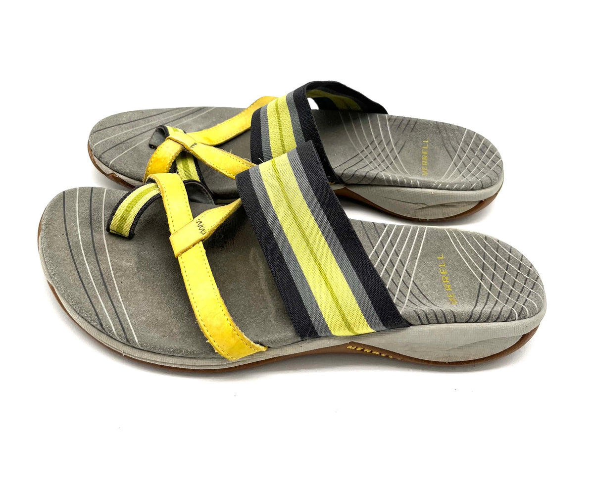 Merrell Grey and Yellow Sandals Size 8.5 Rubber Soles And 1" Wedge Heel - TheRealThreads