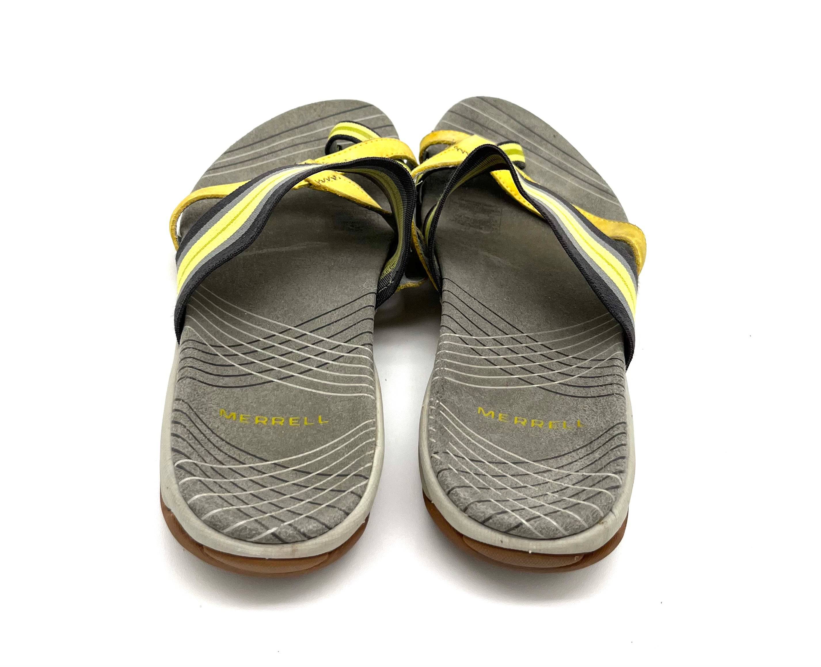 Merrell Grey and Yellow Sandals Size 8.5 Rubber Soles And 1" Wedge Heel - TheRealThreads