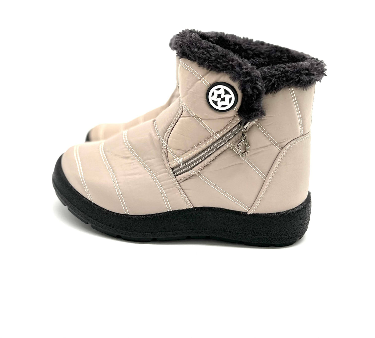 New Womens Snow Boots Size 6 Beige and Brown Winter Boots With Faux Fir Inside - TheRealThreads