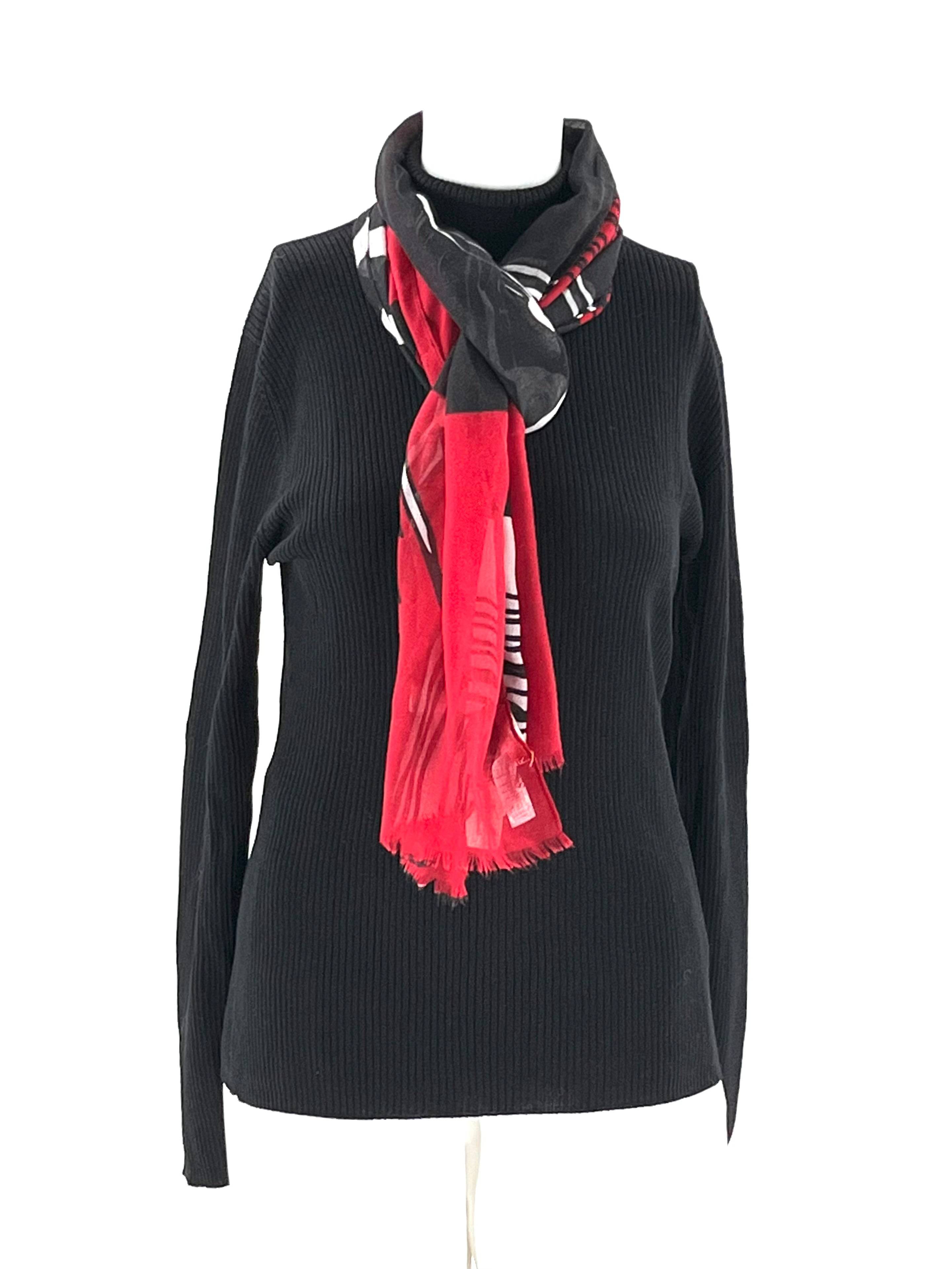 Scarf From Indigo Soul Black, White and Red Light Weight Fabric Scarf 100% Polyester - TheRealThreads