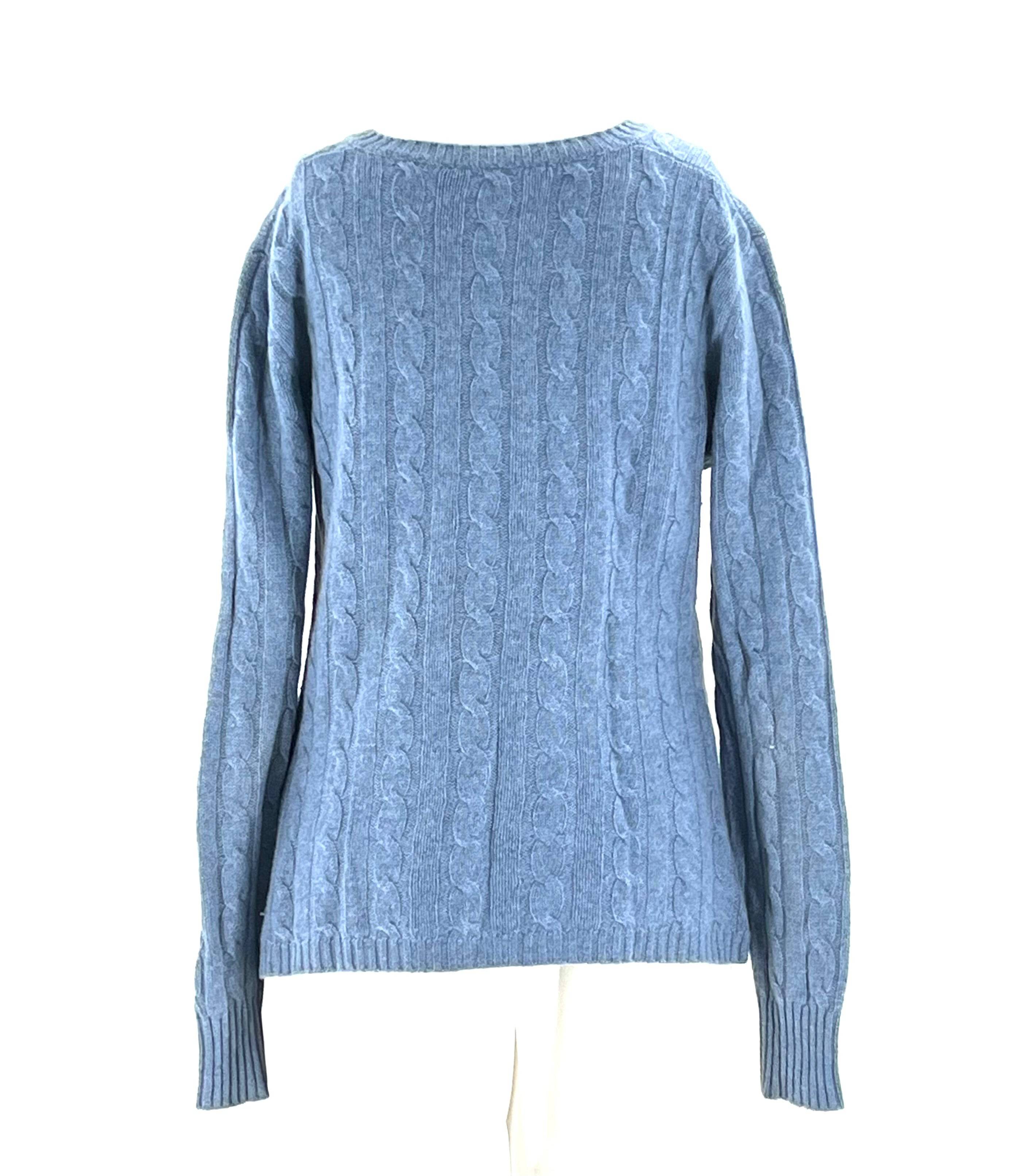 For The Republic Cashmere Blue Sweater Size Large V-Neck Ribbed & Braided Fabric - TheRealThreads