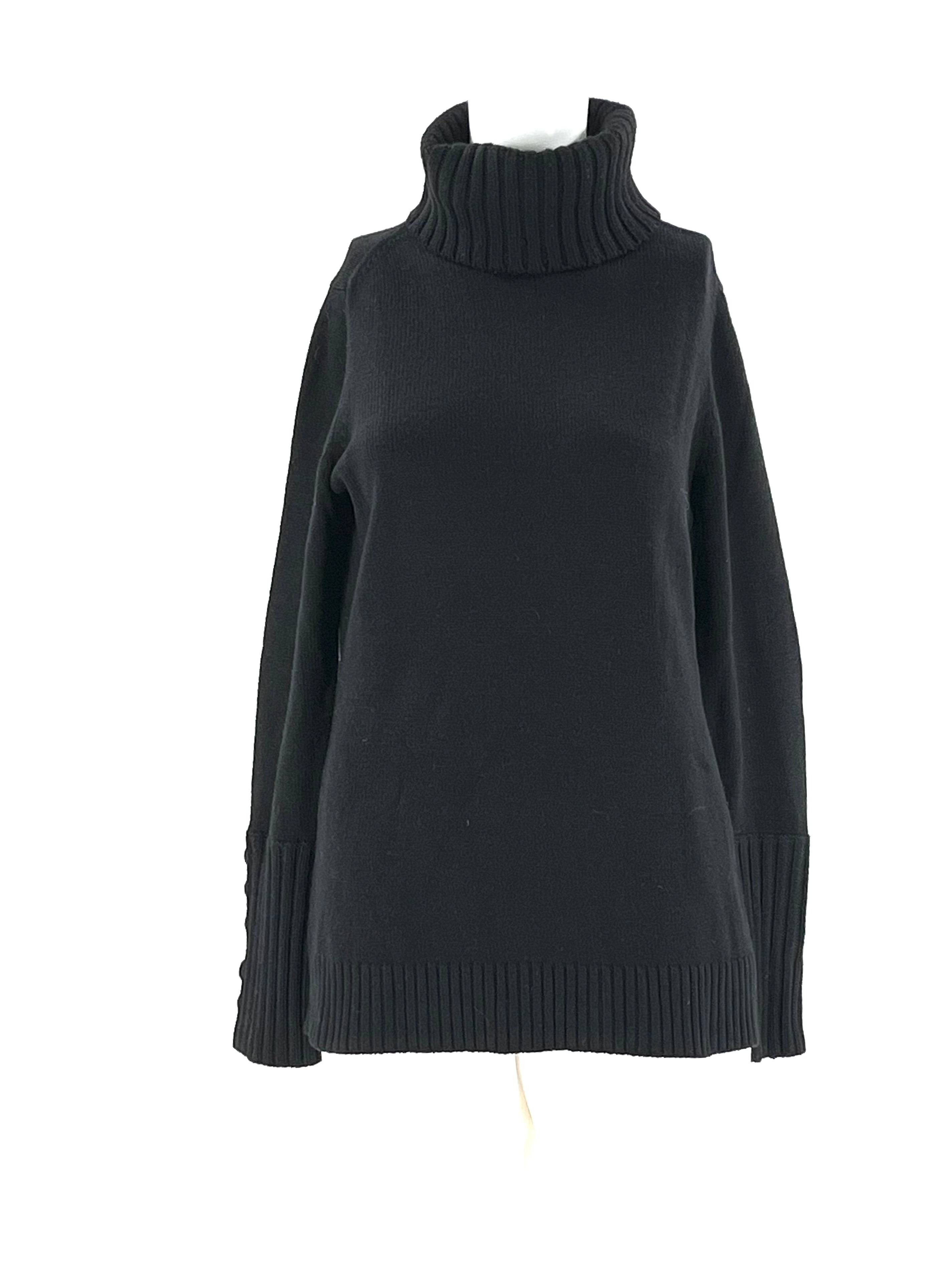Banana Republic Size Medium Sweater Black Tunic With Turtleneck & Extra Fine Merino Wool - TheRealThreads