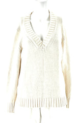 Banana Republic Size Large Sweater Off White Long Sleeve V-Neck 80% Cotton 20% Nylon - TheRealThreads