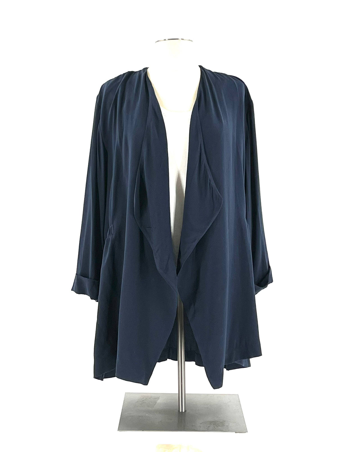 New! Eloquii Jacket Size 14-16 Blue Cuffed 3/4 Sleeved Open Front Elastic Waist - TheRealThreads