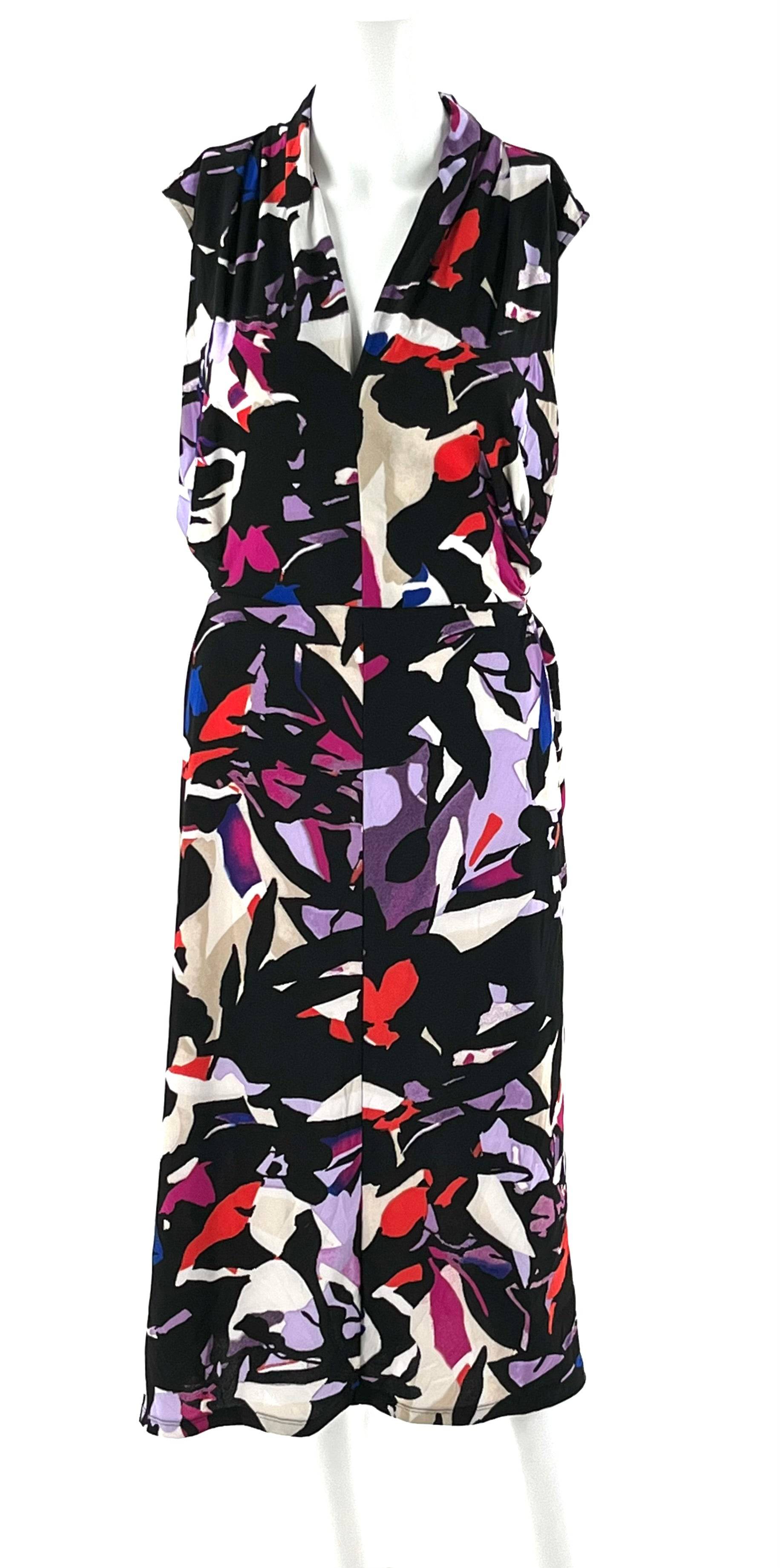 Dana Buchman Dress Size Large V-Neck Ties In Back Multi- Colored Sleeveless - TheRealThreads