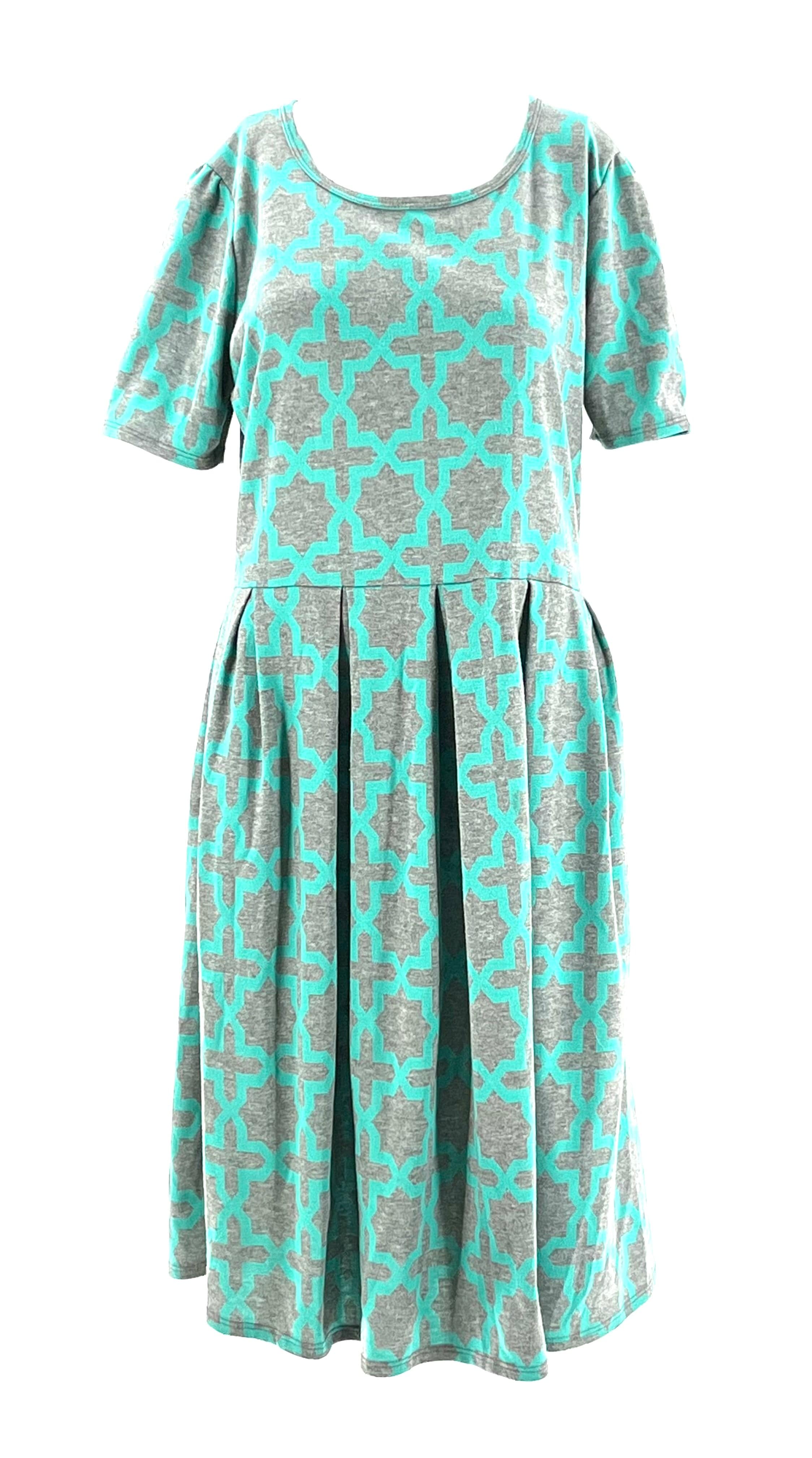 Lularoe Midi Dress Size XL Green And Grey With Scoop Neck And Zipper Up Back - TheRealThreads