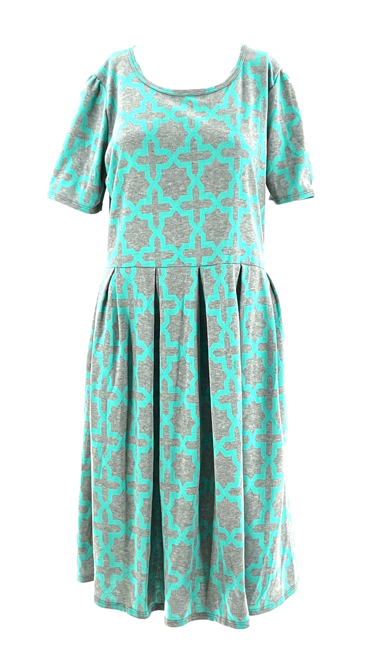 Lularoe Midi Dress Size XL Green And Grey With Scoop Neck And Zipper Up Back - TheRealThreads