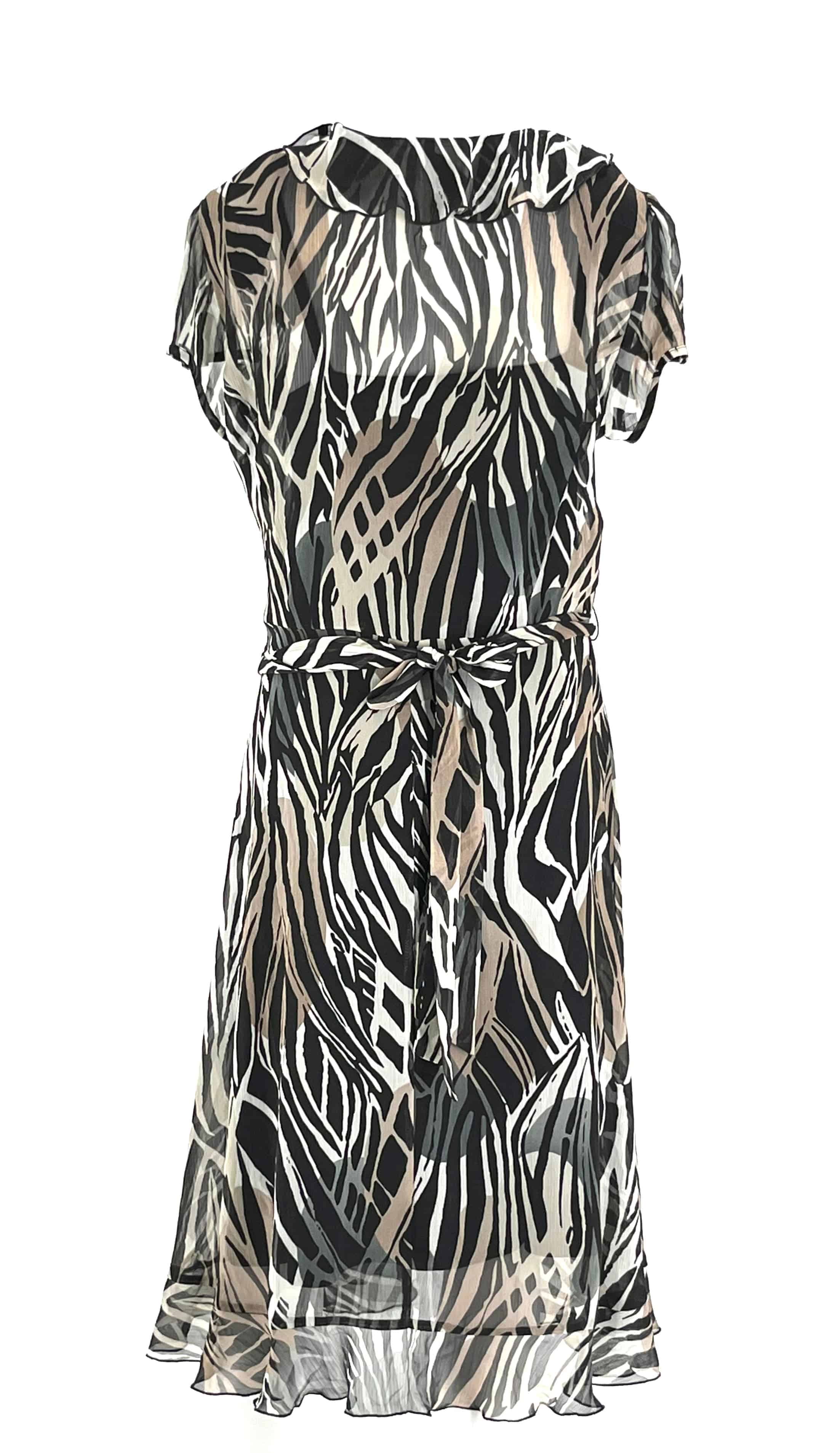 Shear Animal Print Midi Dress Over Black Slip Midi Dress Size 12 With Belt - TheRealThreads