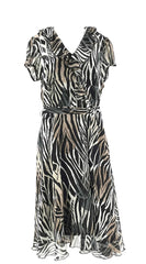 Shear Animal Print Midi Dress Over Black Slip Midi Dress Size 12 With Belt - TheRealThreads