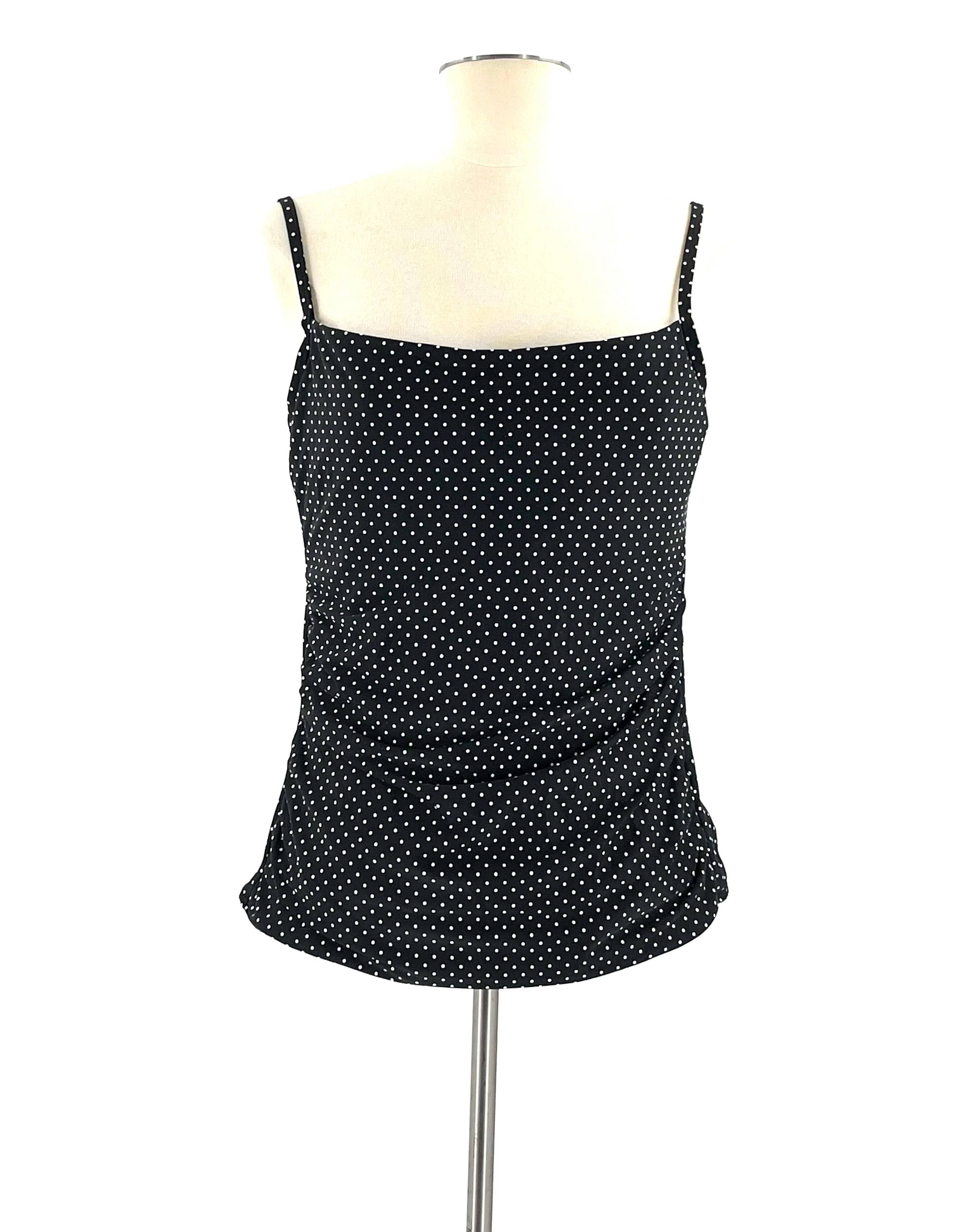 Tankini Size 12 Black W/White Polka-Dots Underwire Bra Inside Miraclesuit Adjustable Straps - TheRealThreads