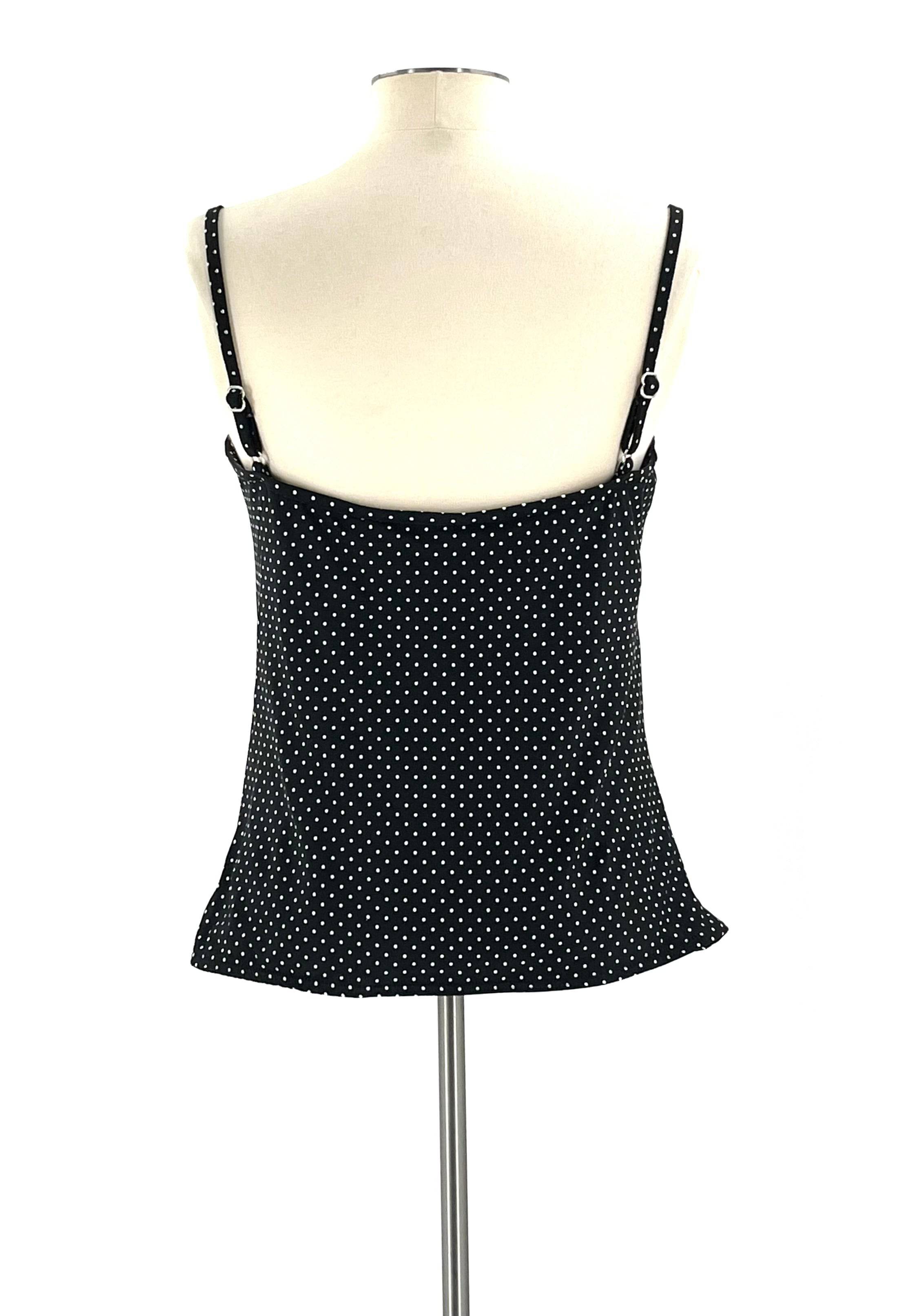 Tankini Size 12 Black W/White Polka-Dots Underwire Bra Inside Miraclesuit Adjustable Straps - TheRealThreads